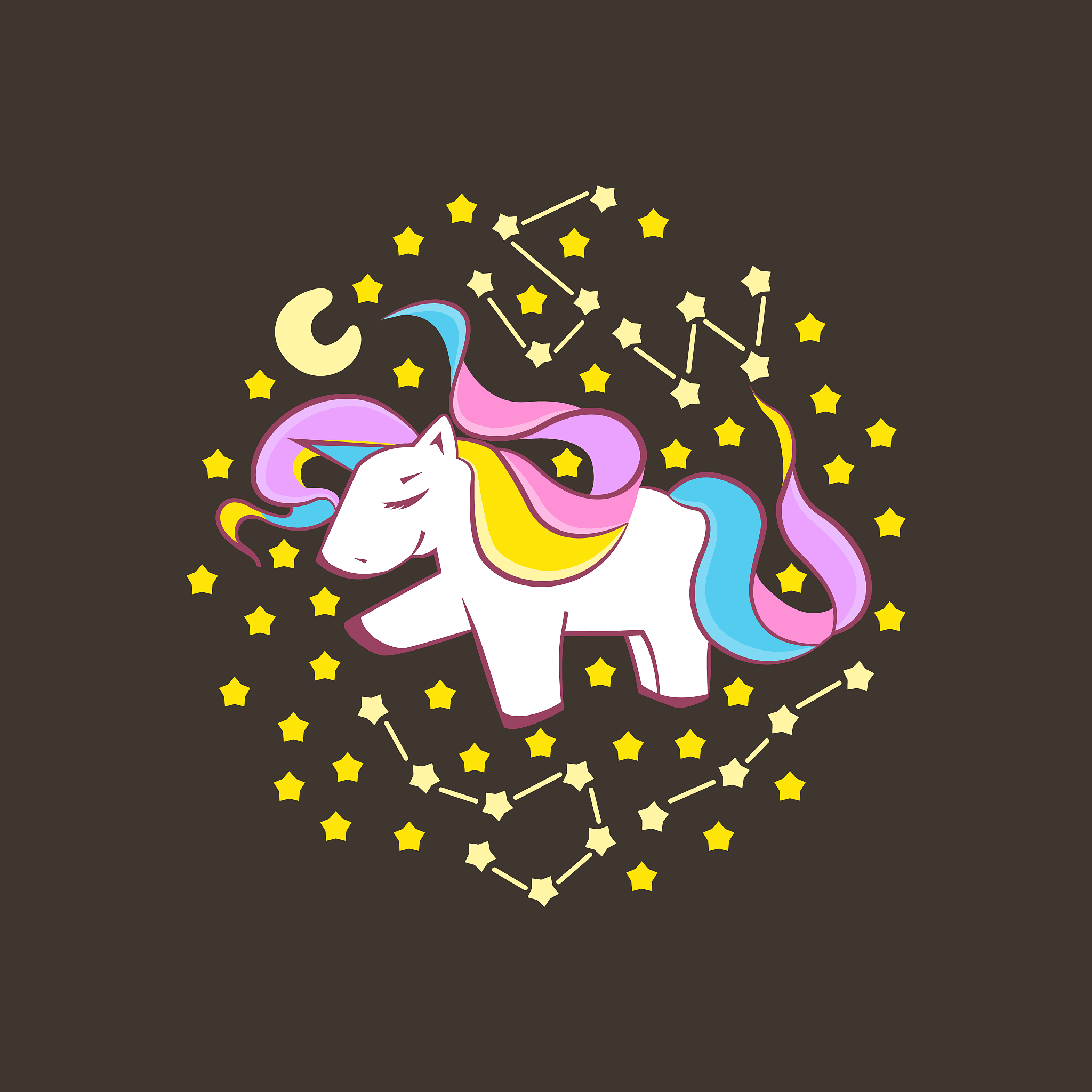 cute unicorn, funny unicorn surrounded by stars and constellatio