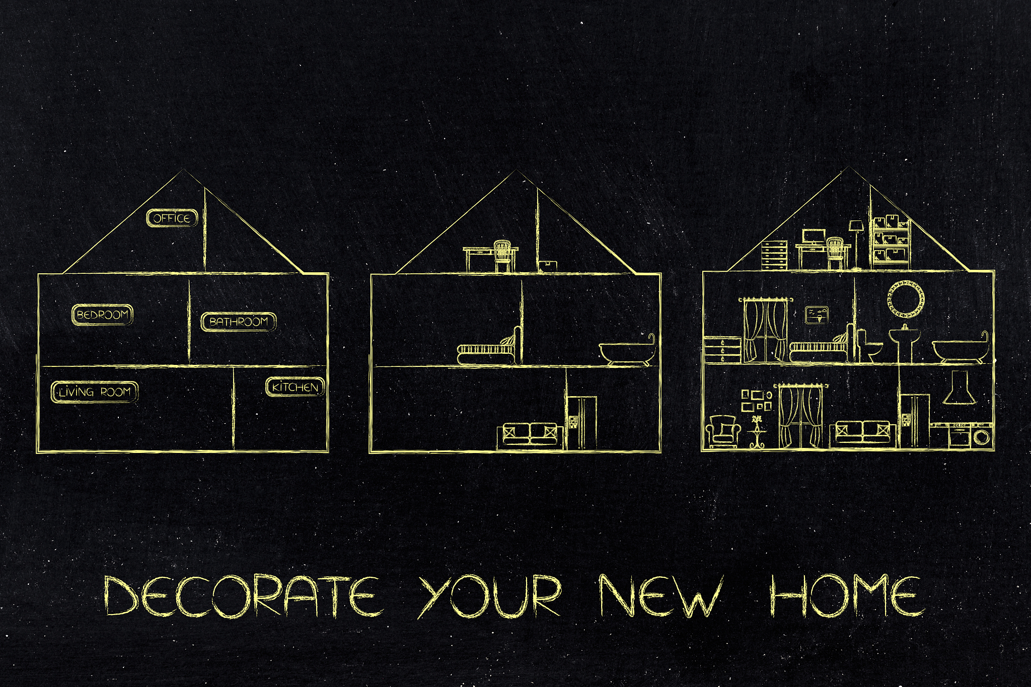 stages of a house from empty to fully furnished