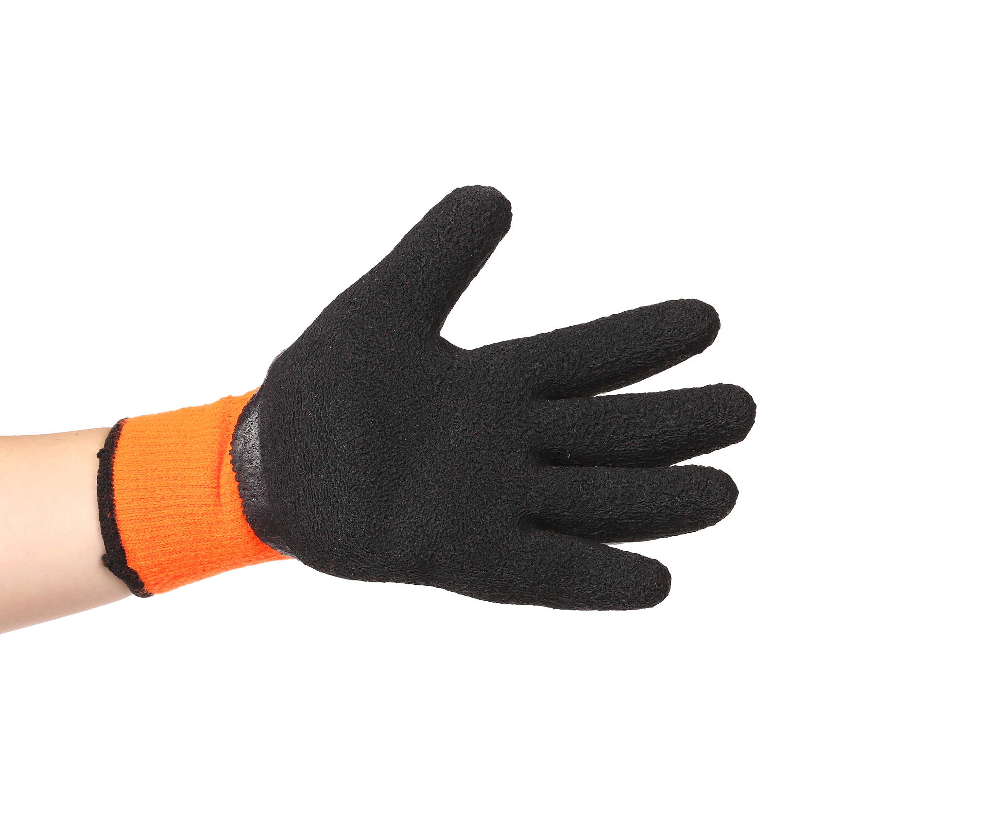 man hand in black rubber glove.