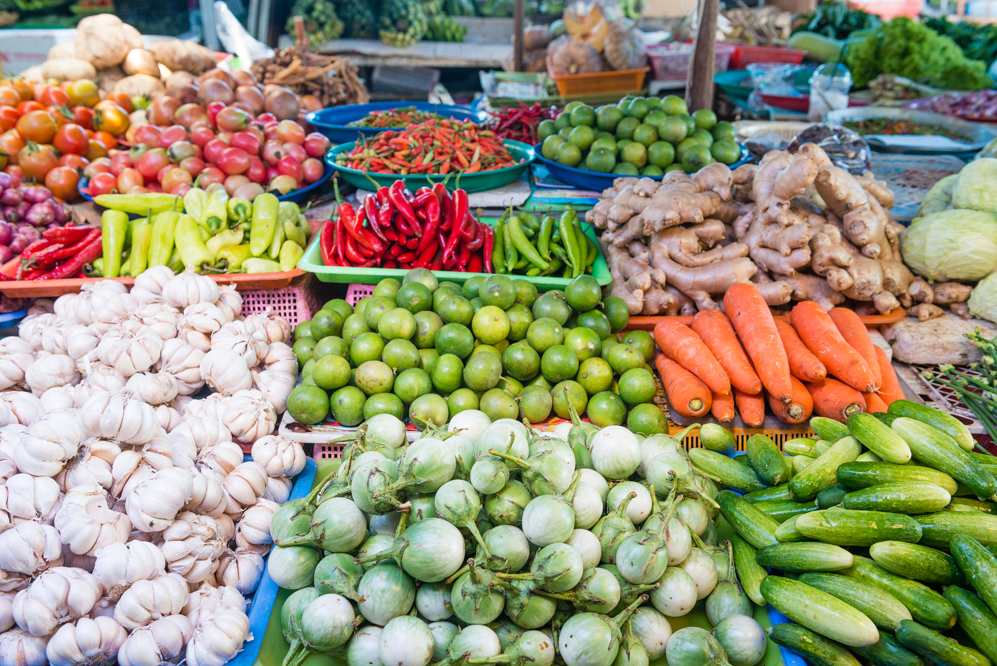 colorful fresh food for sale at fresh market phukett thailand