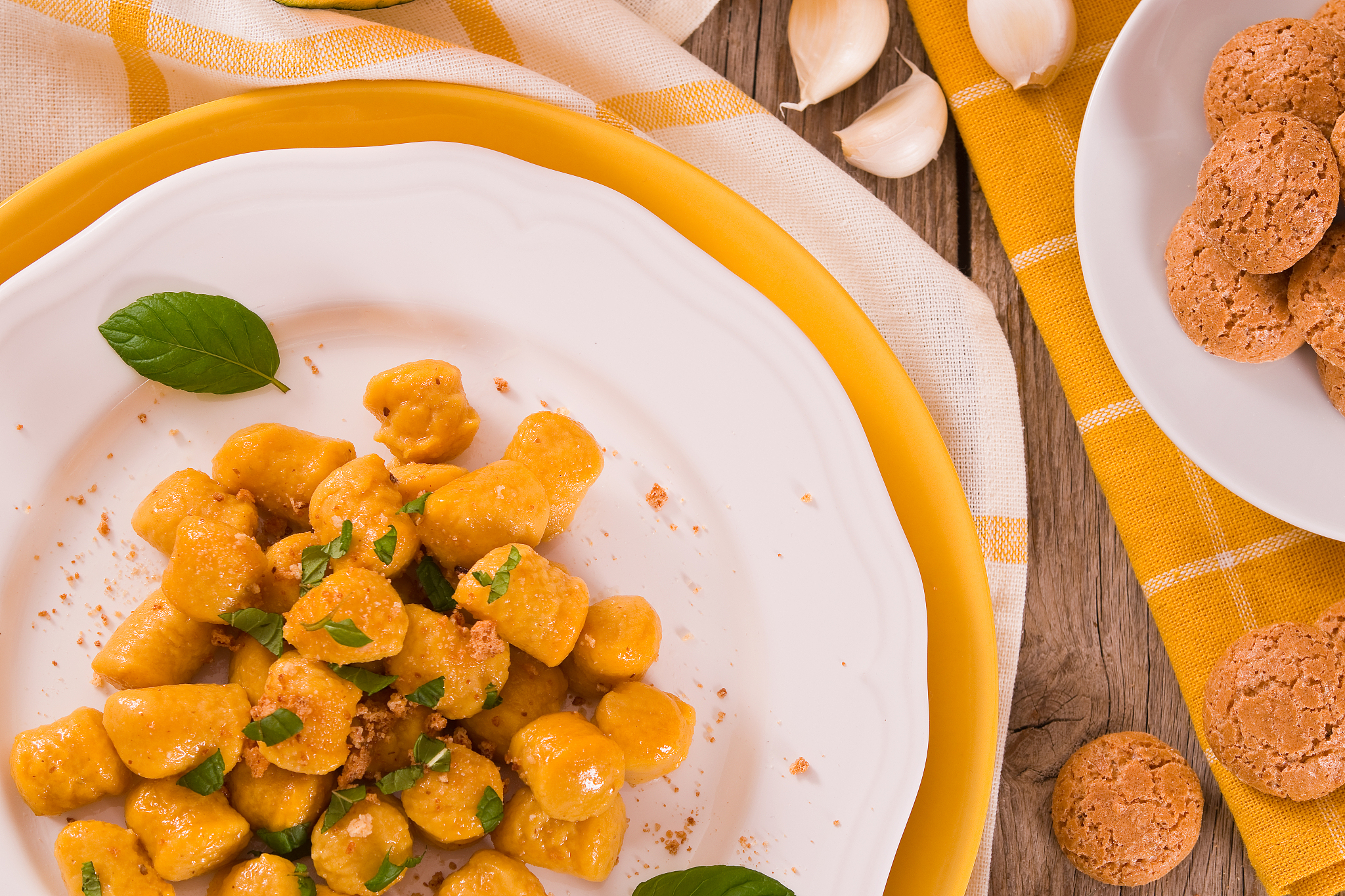 pumpkin gnocchi with grated amaretti cookies.