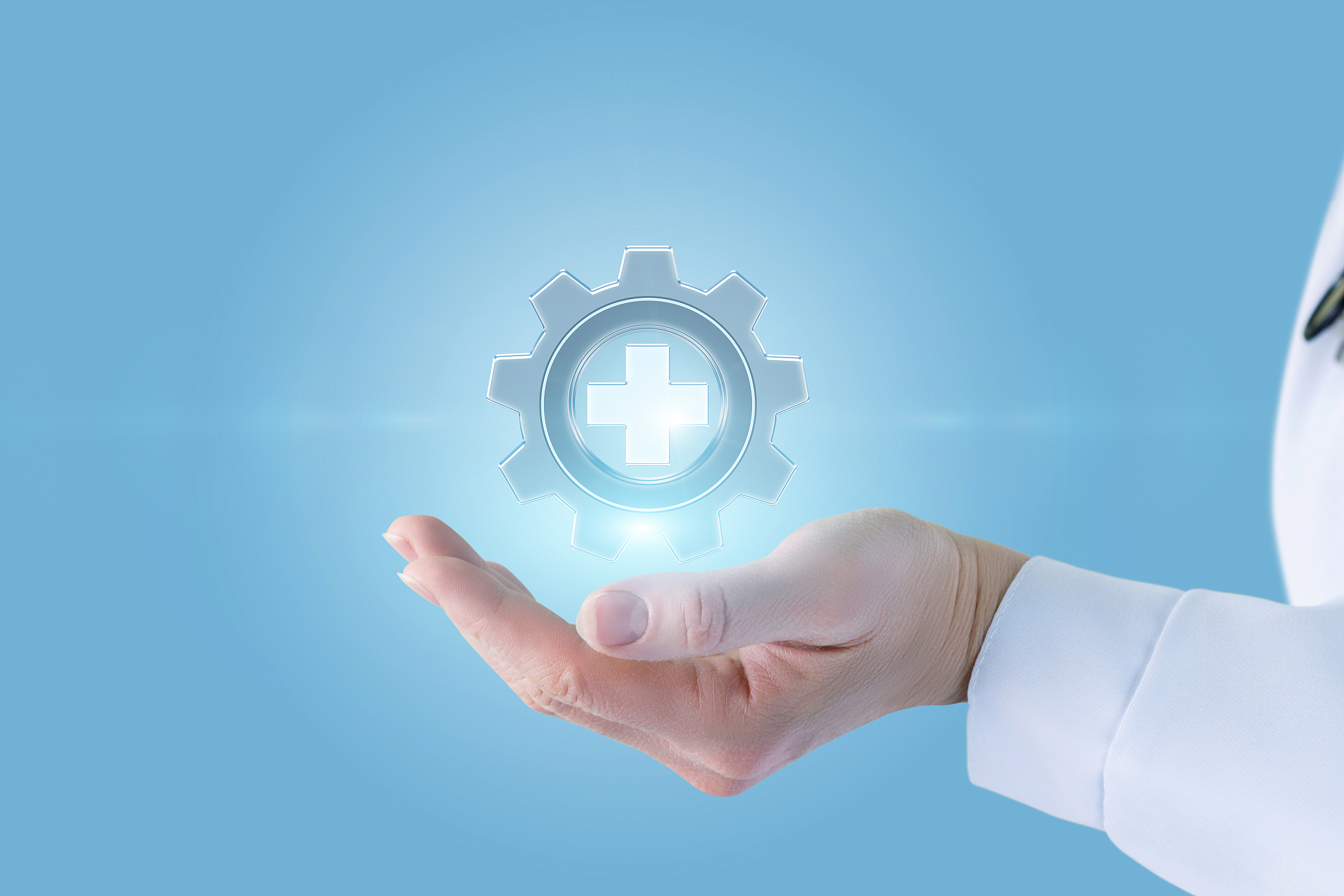 hand showing medical equipment icon .