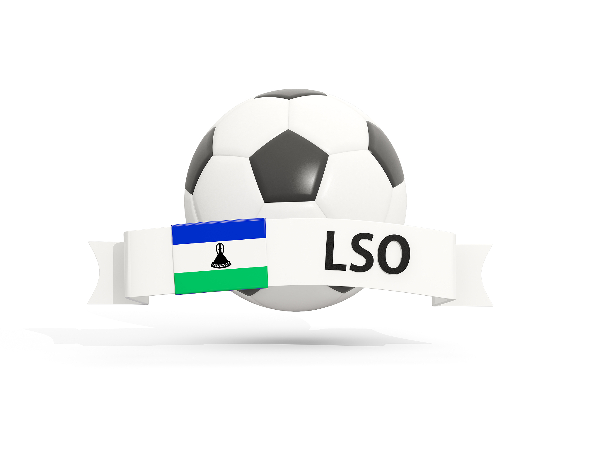 flag of lesotho, football with banner and country code