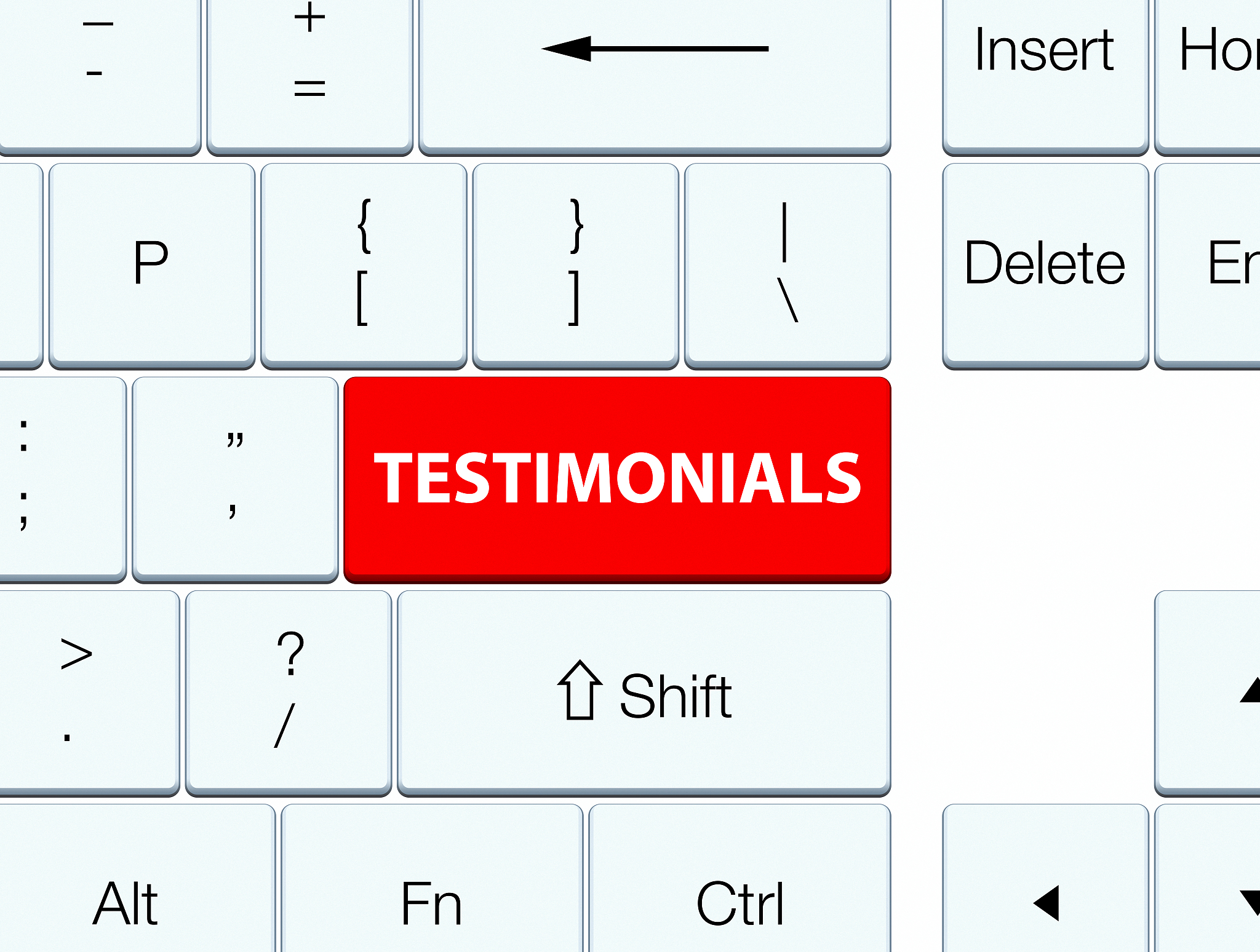 testimonials red keyboard button
