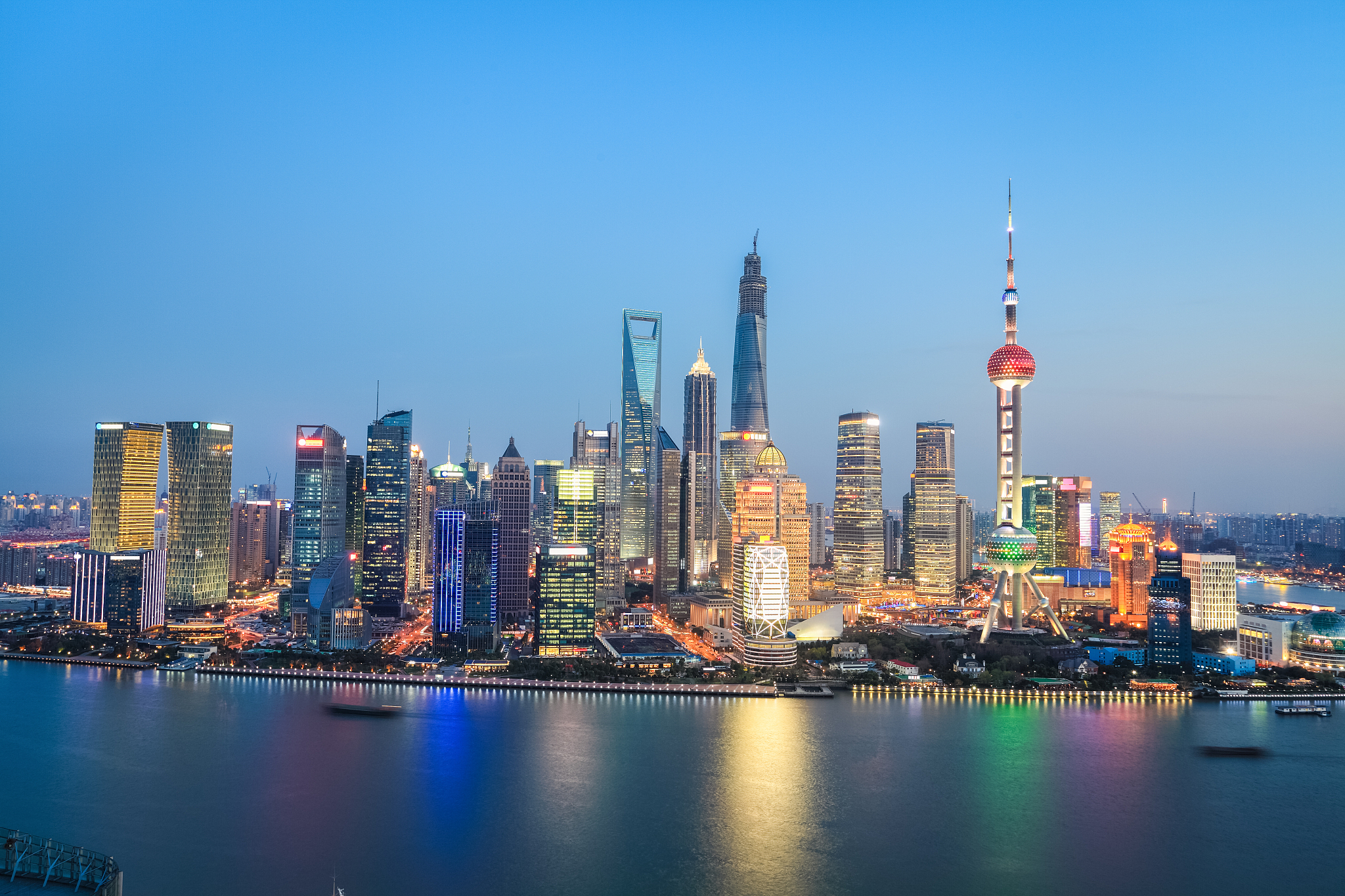 beautiful shanghai skyline in nightfall