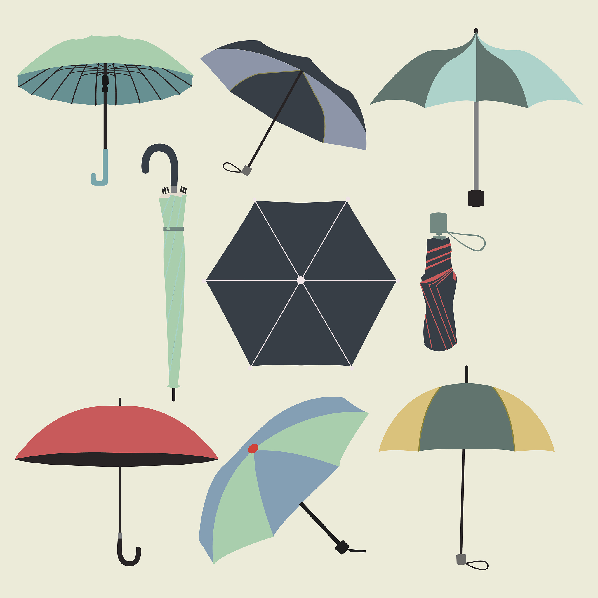 collection of different fashion  umbrellas