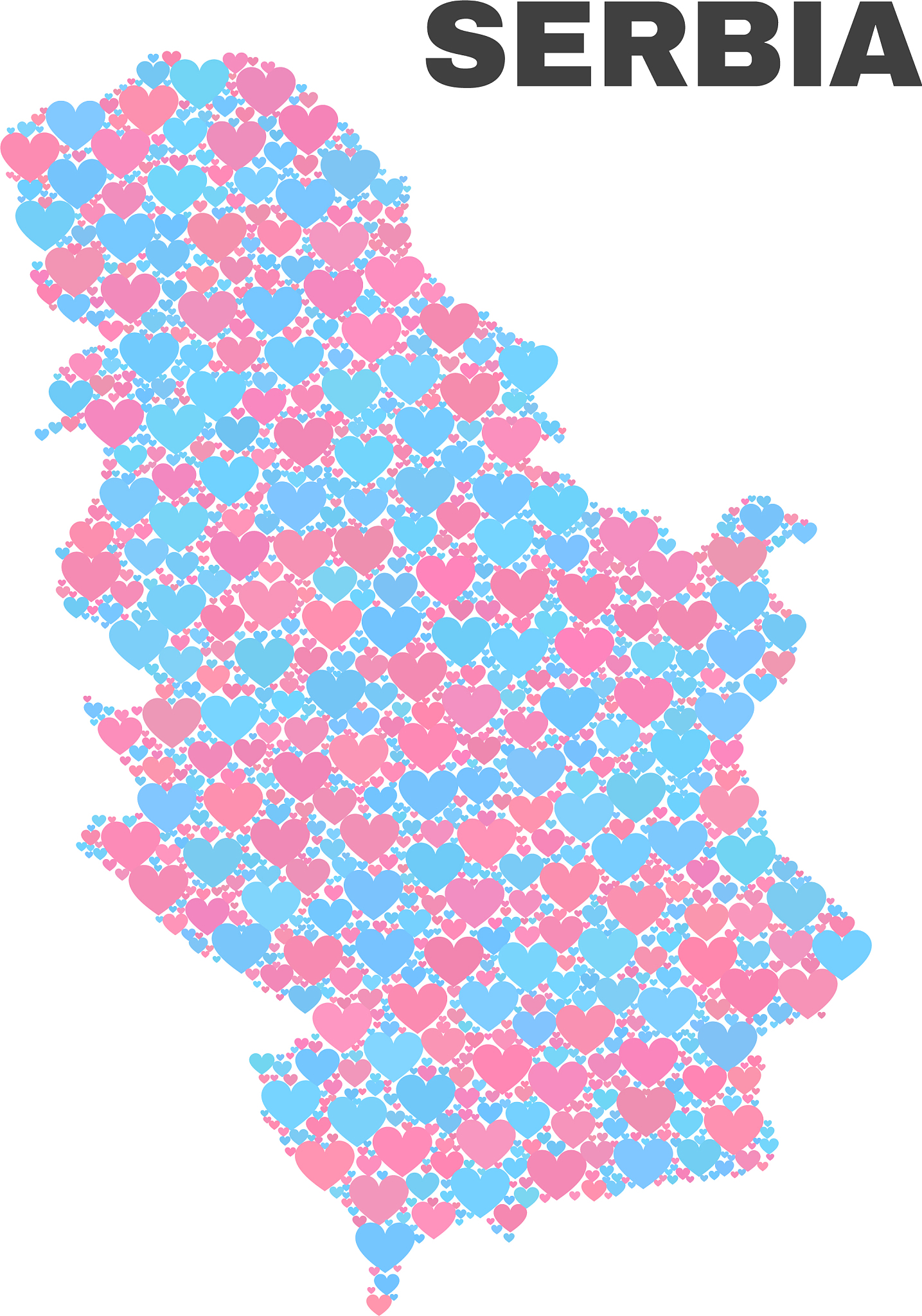 serbia map - mosaic of love hearts