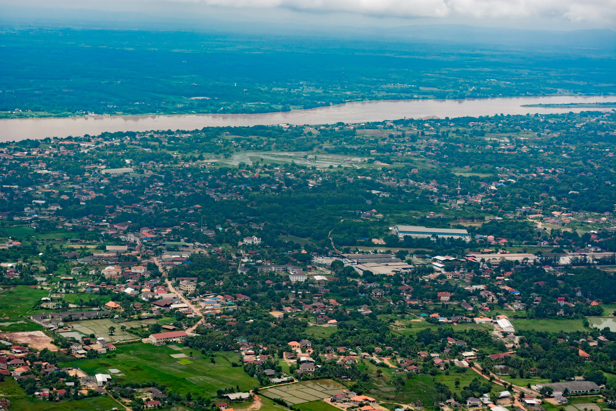 mekong river and the vientiane cityscape