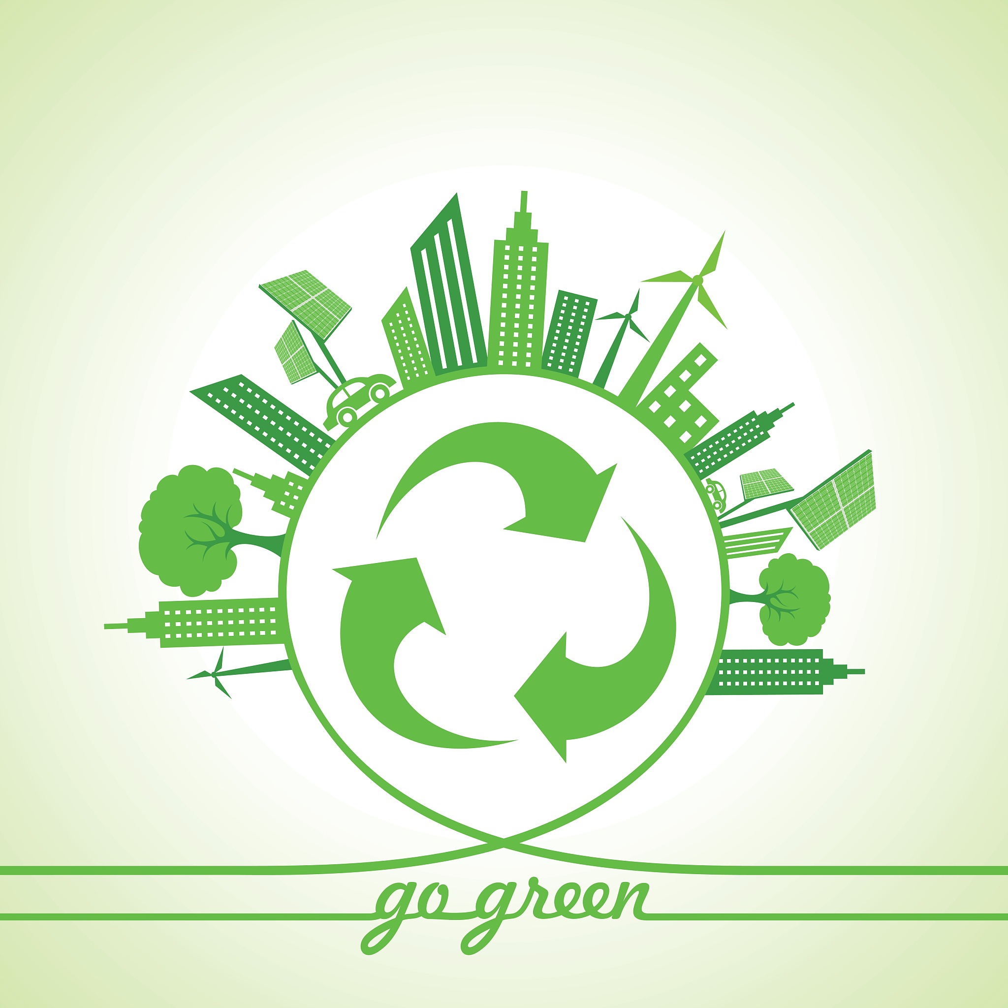eco energy concept with leaf,cityscape and and recycle icon