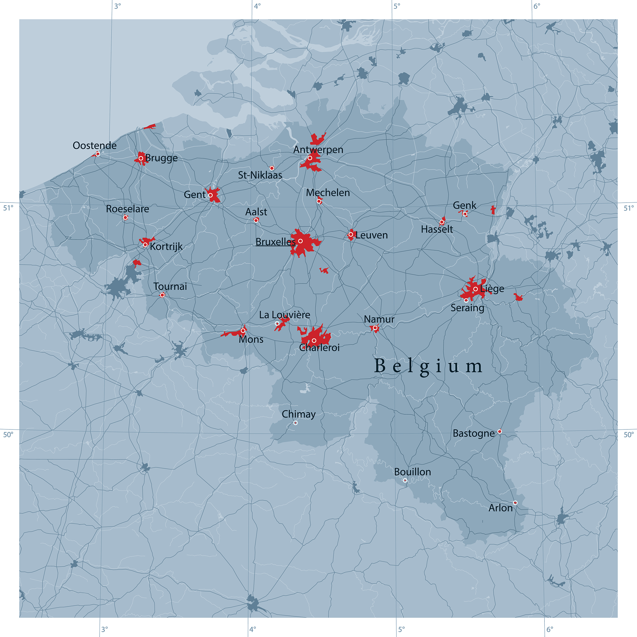 belgium vector road map