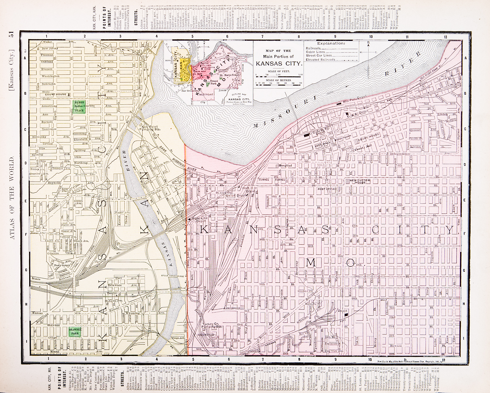detailed antique vintage color street map kansas city missouri, 