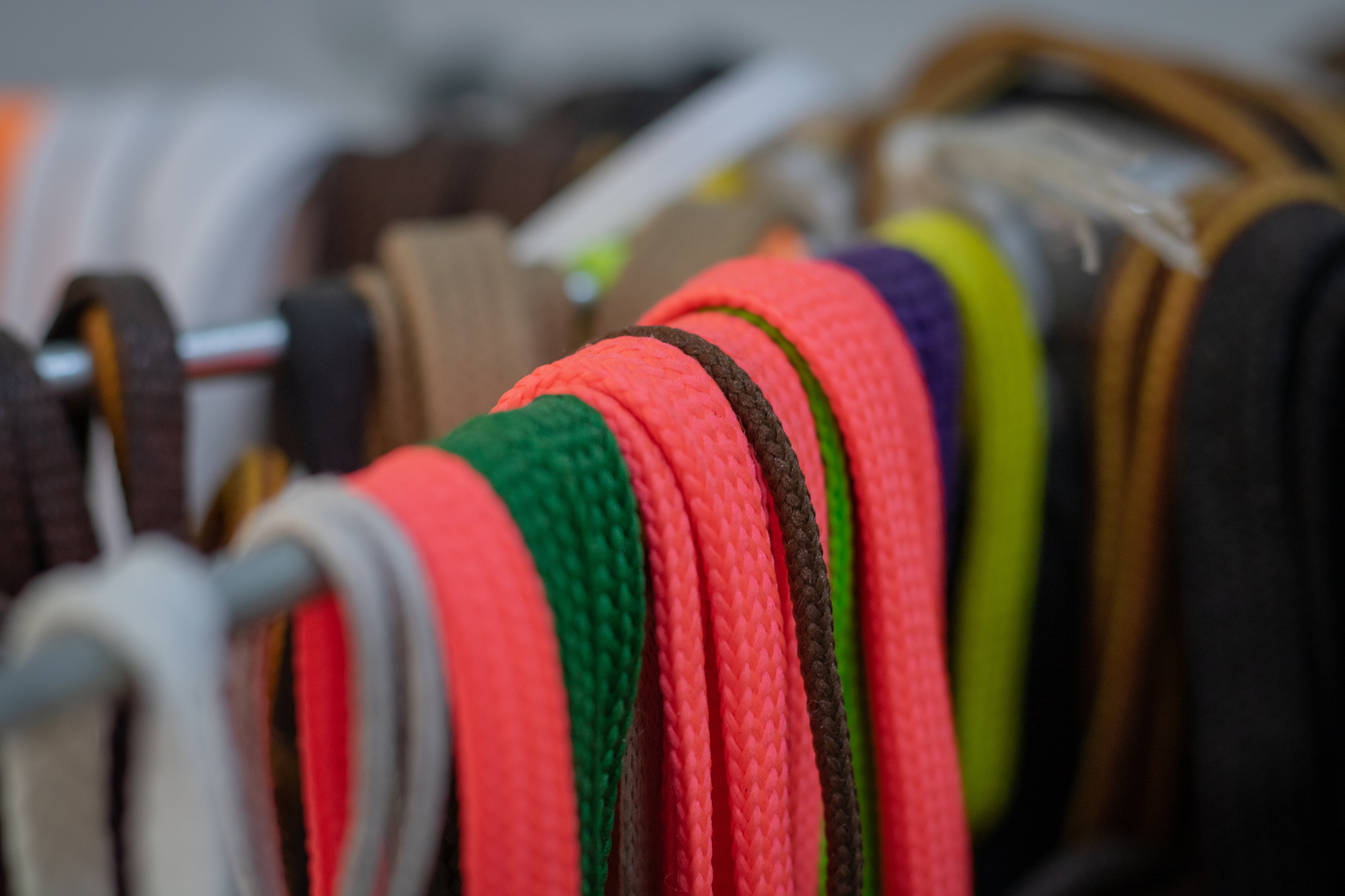 shoelaces hanging on the stand
