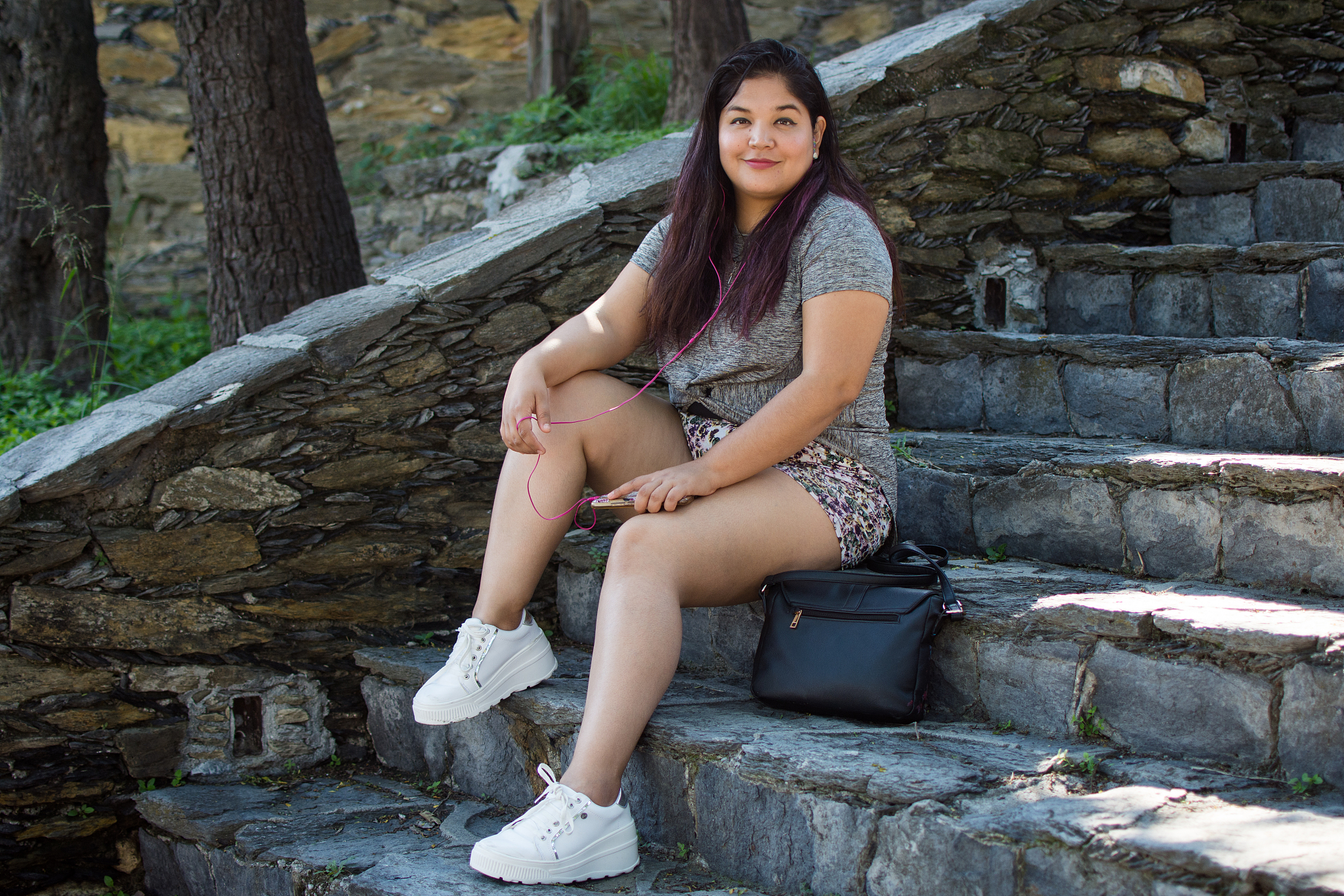 young woman listening to music.