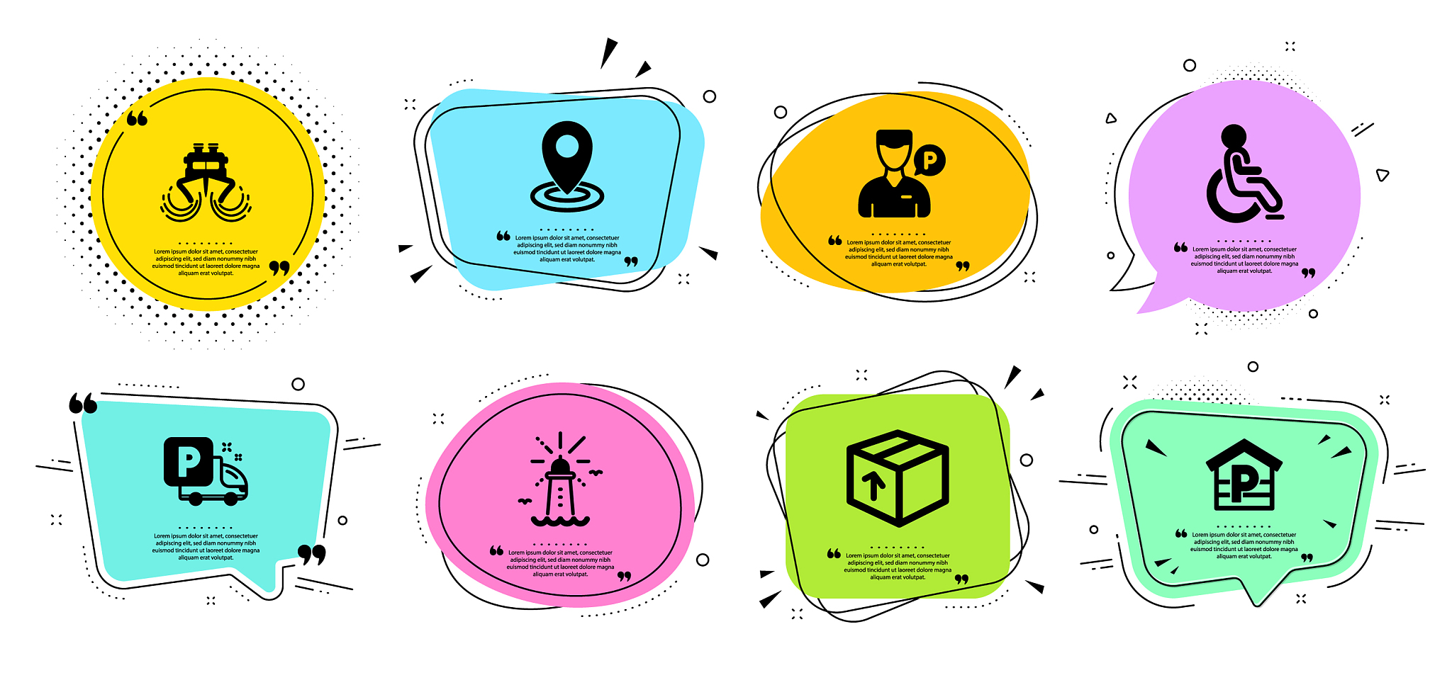 disabled ship and lighthouse icons set parking