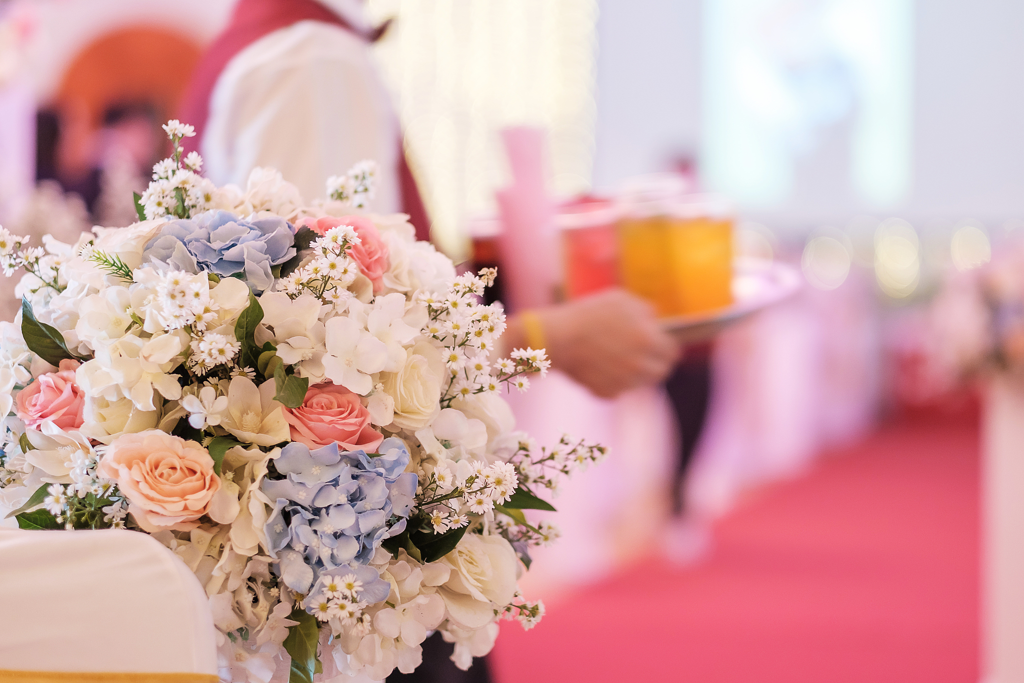 beautiful flowers and blurred of wedding ceremony event indoor b