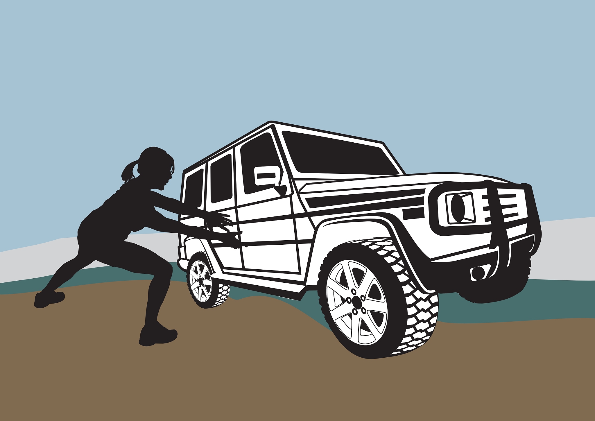 large offroad and weak woman