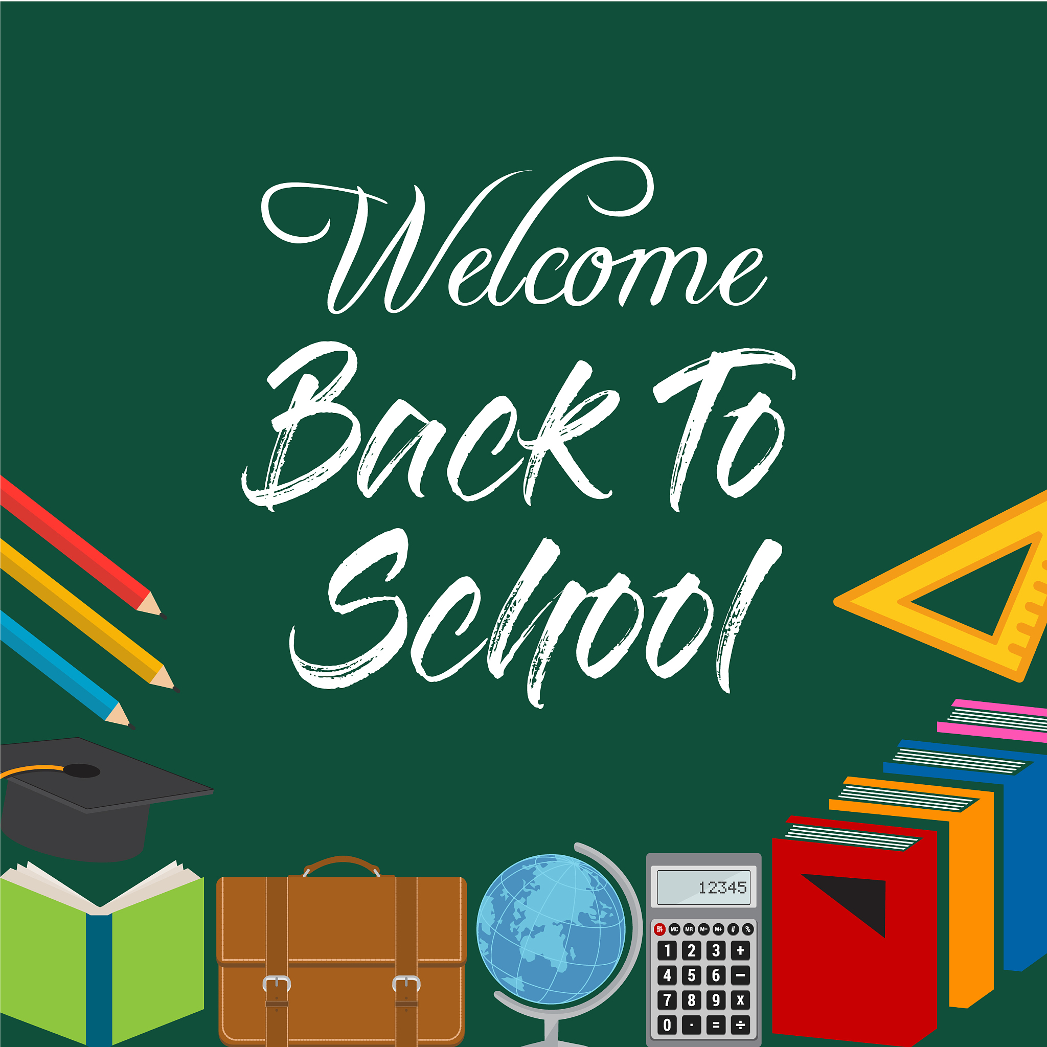 back to school title words with realistic school