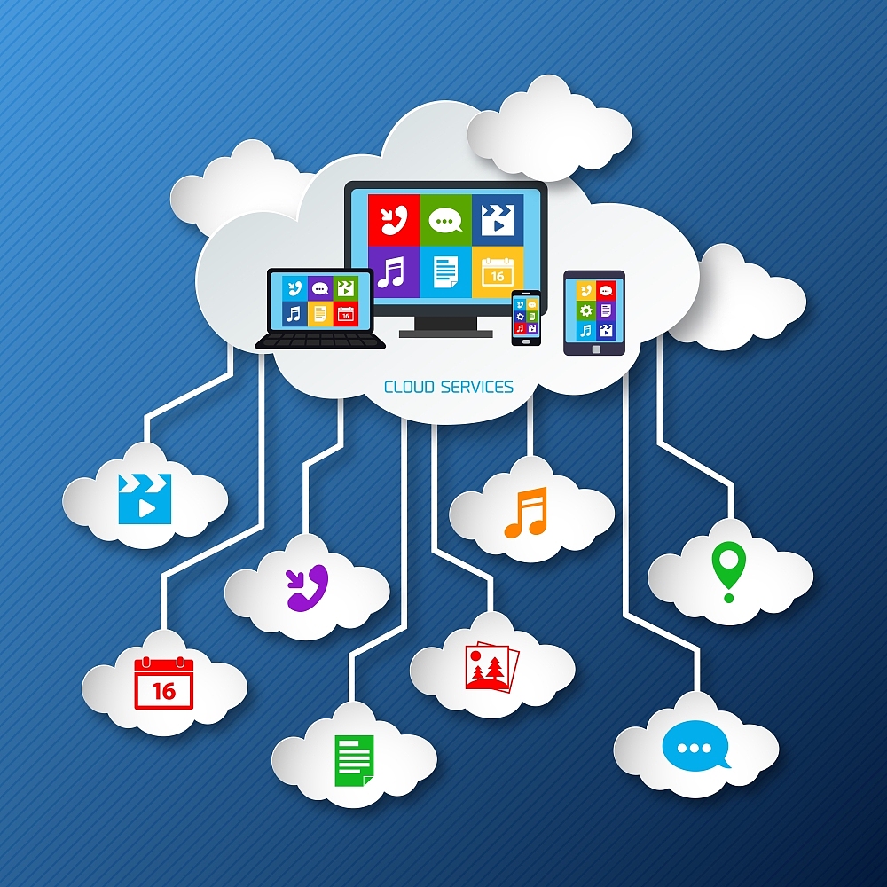 mobile phone cloud services paper concept with app social media 