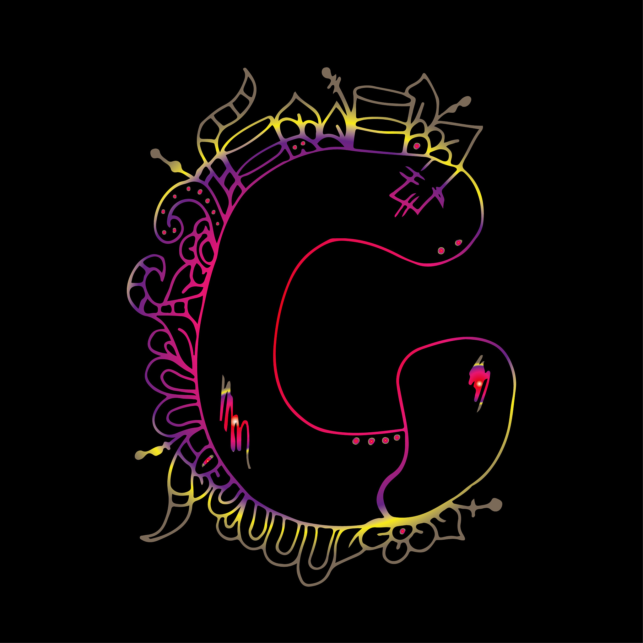 letter g. hand drawn sketch. bright outline.