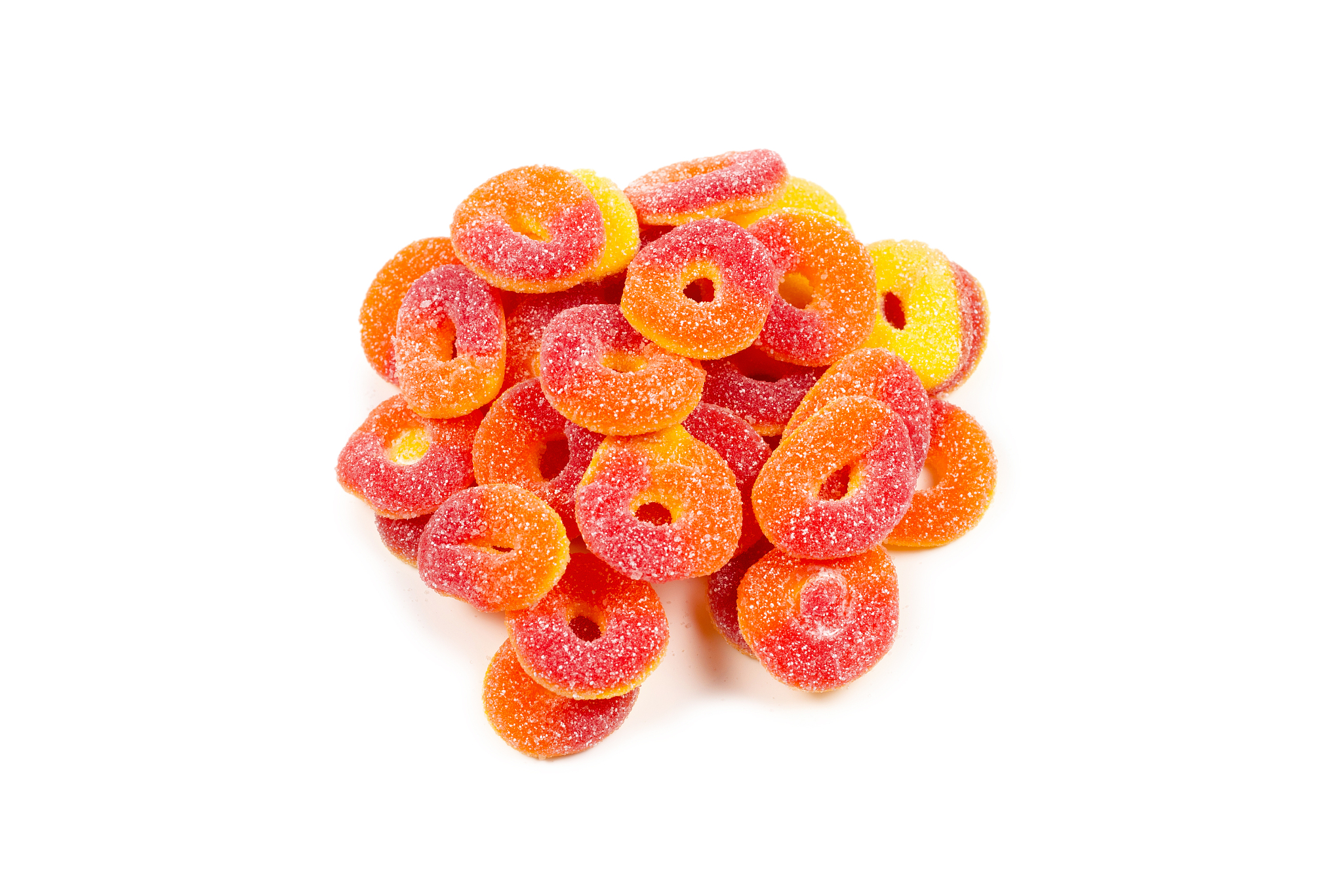 jelly rings isolated on white background. orange rings.