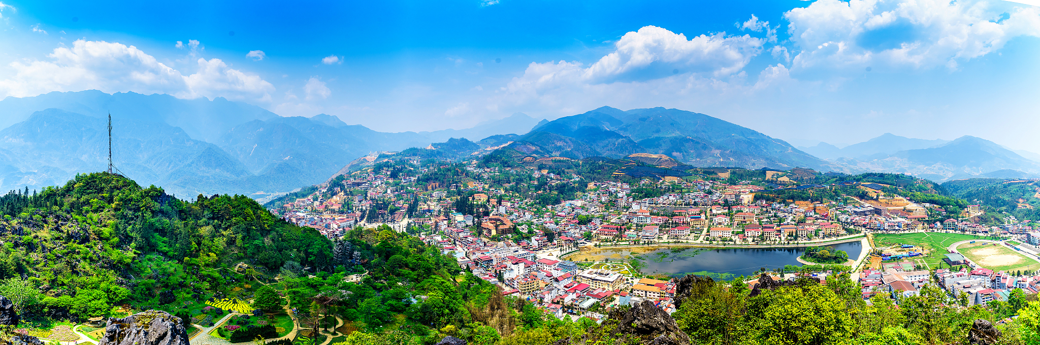 panorama view of sapa town - from ham rong mountain