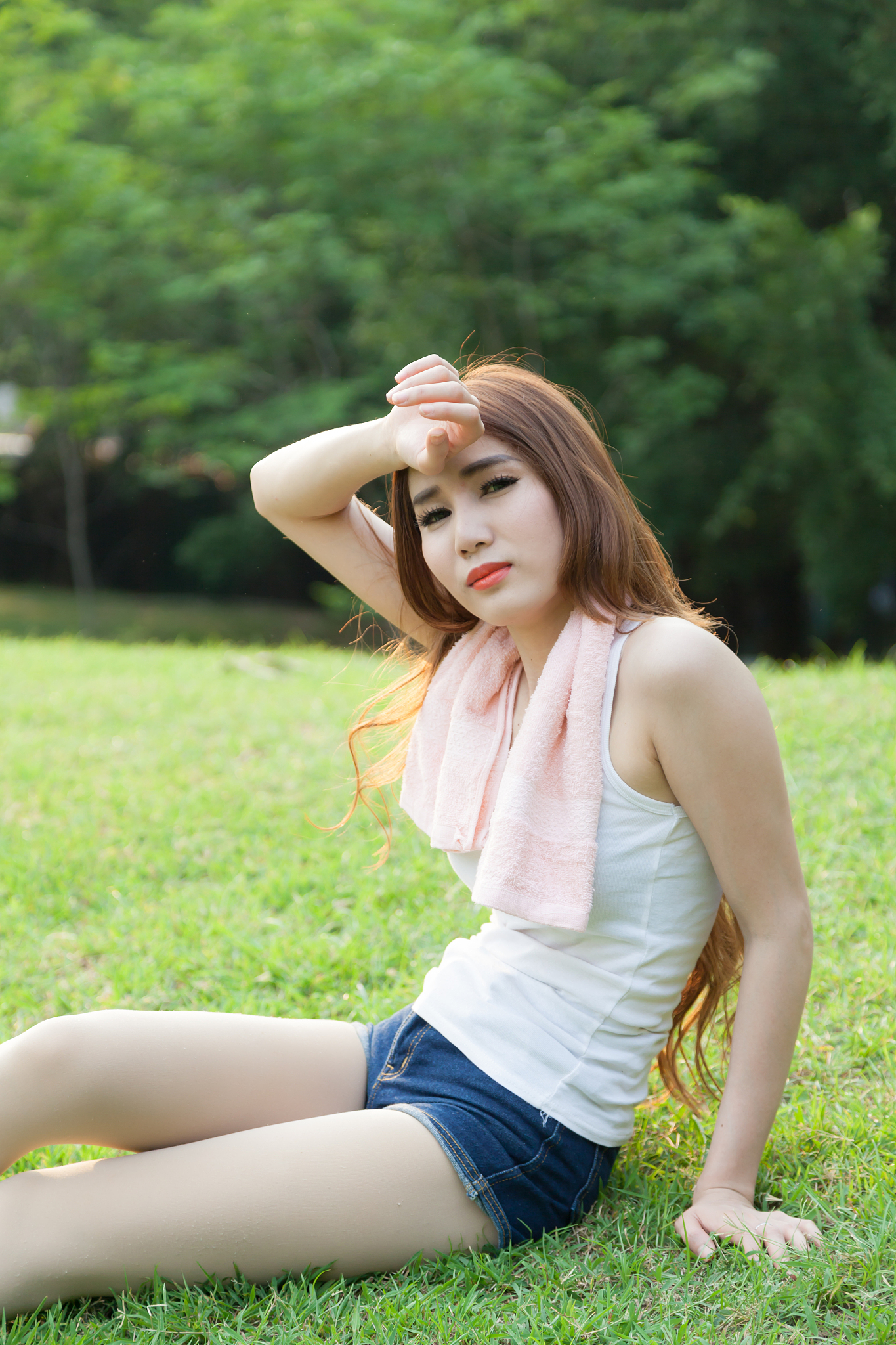 woman sitting tired after jogging.