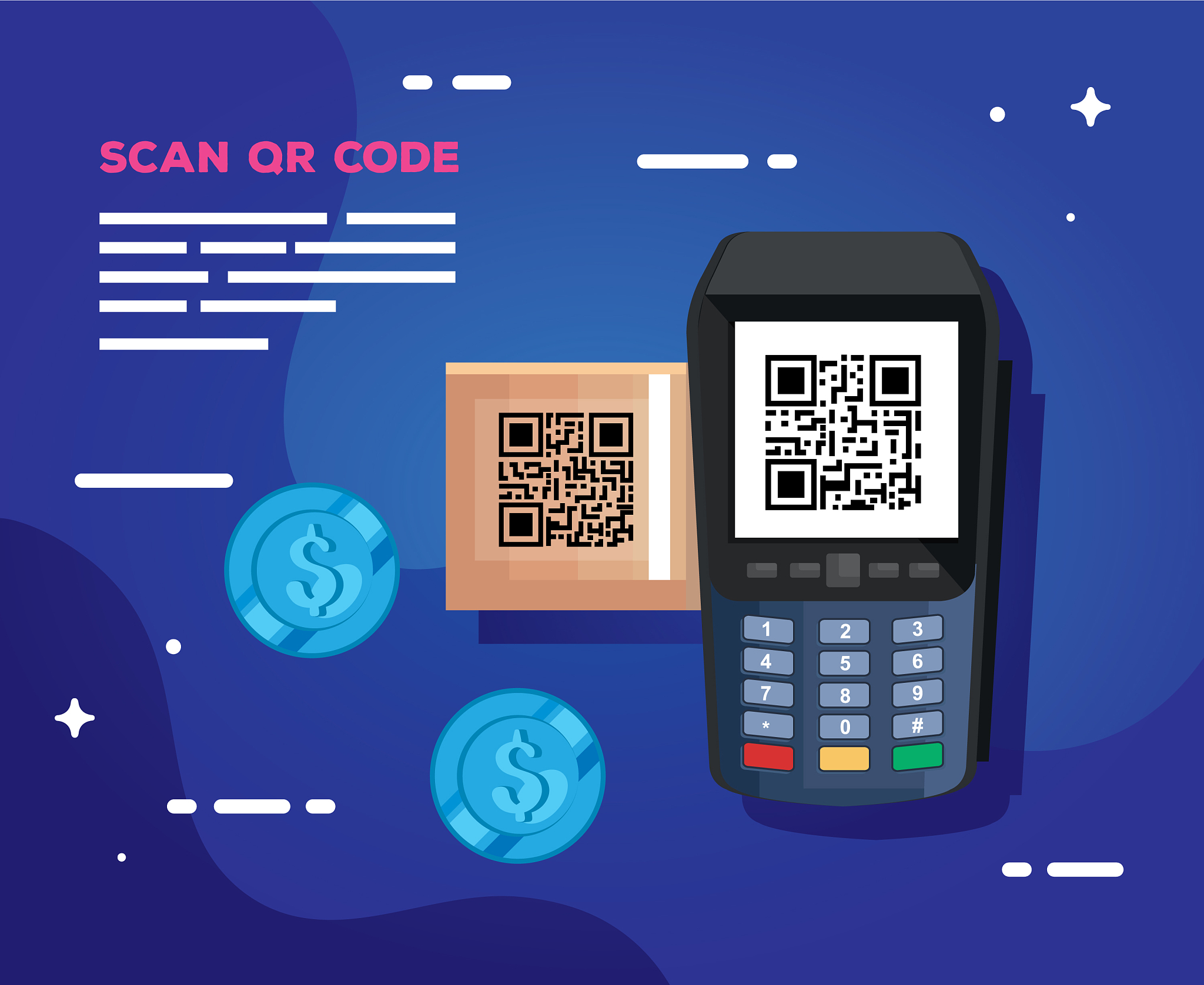 dataphone with scan code qr and icons