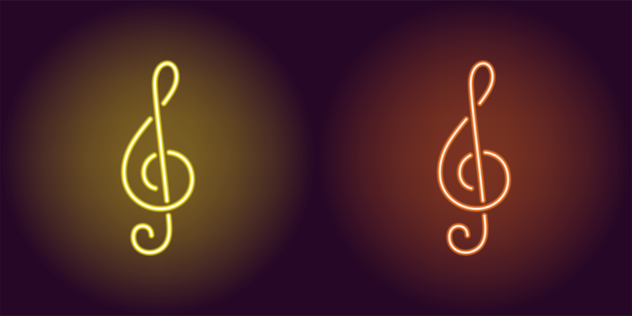 neon icon of yellow and orange musical note