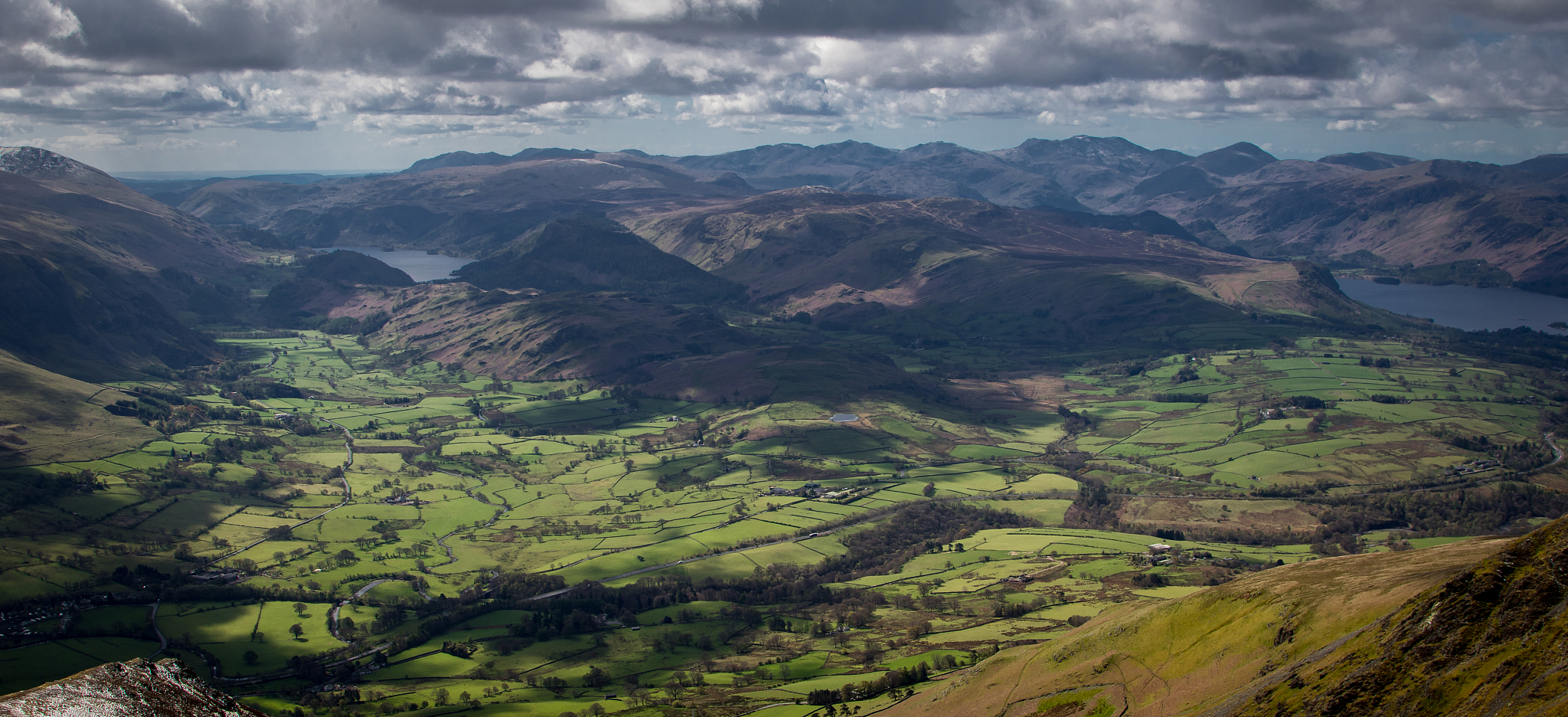 mountains and a patchwork of fields english lake district