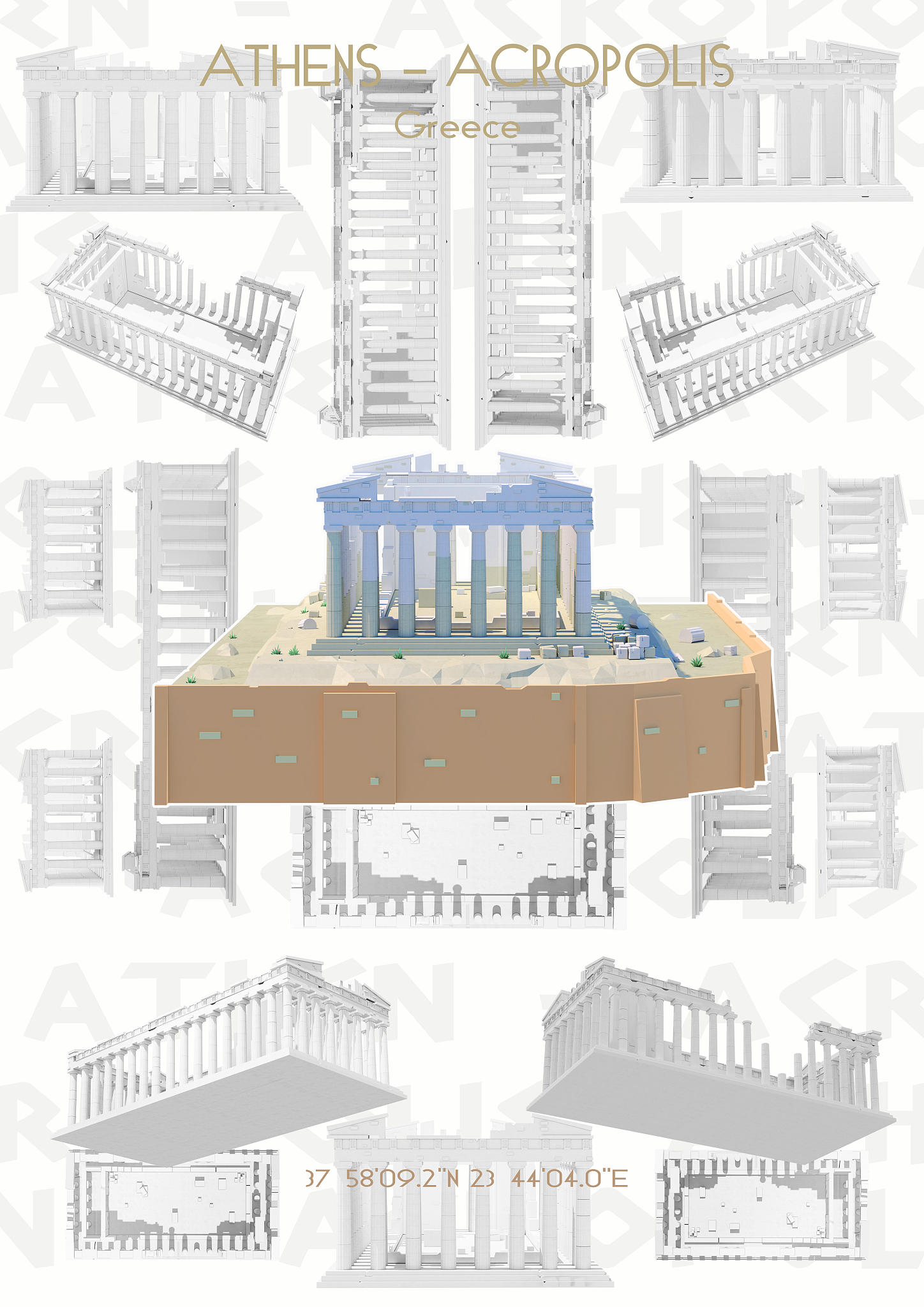 famous buildings viii - acropolis pattern poster