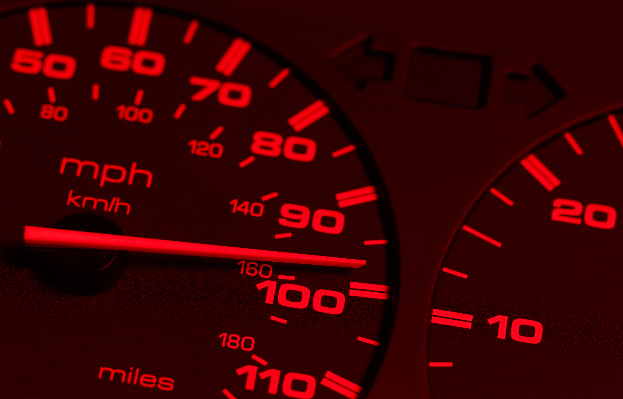 red speedometer close up