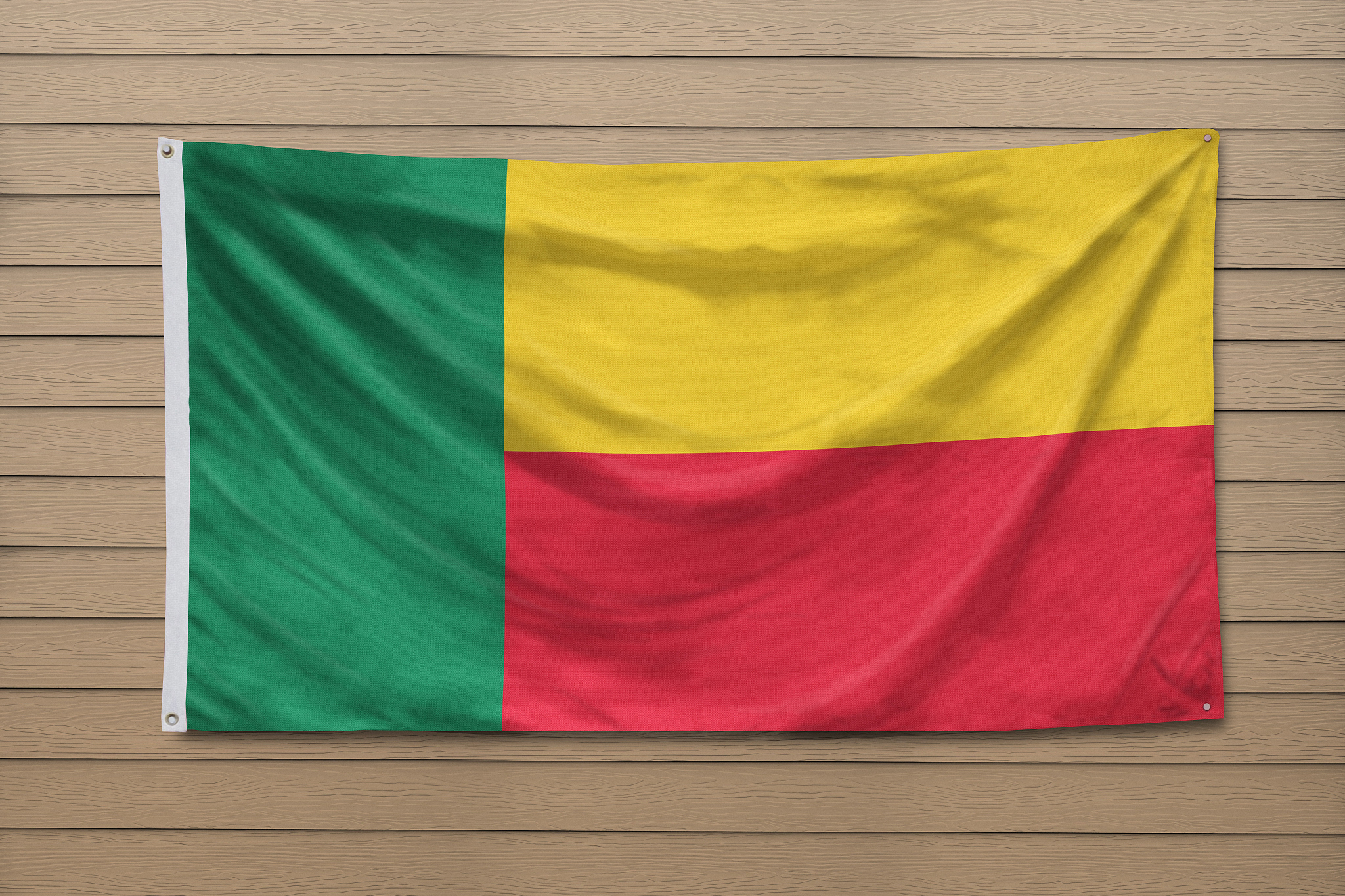 national flag of benin hanging on a wall