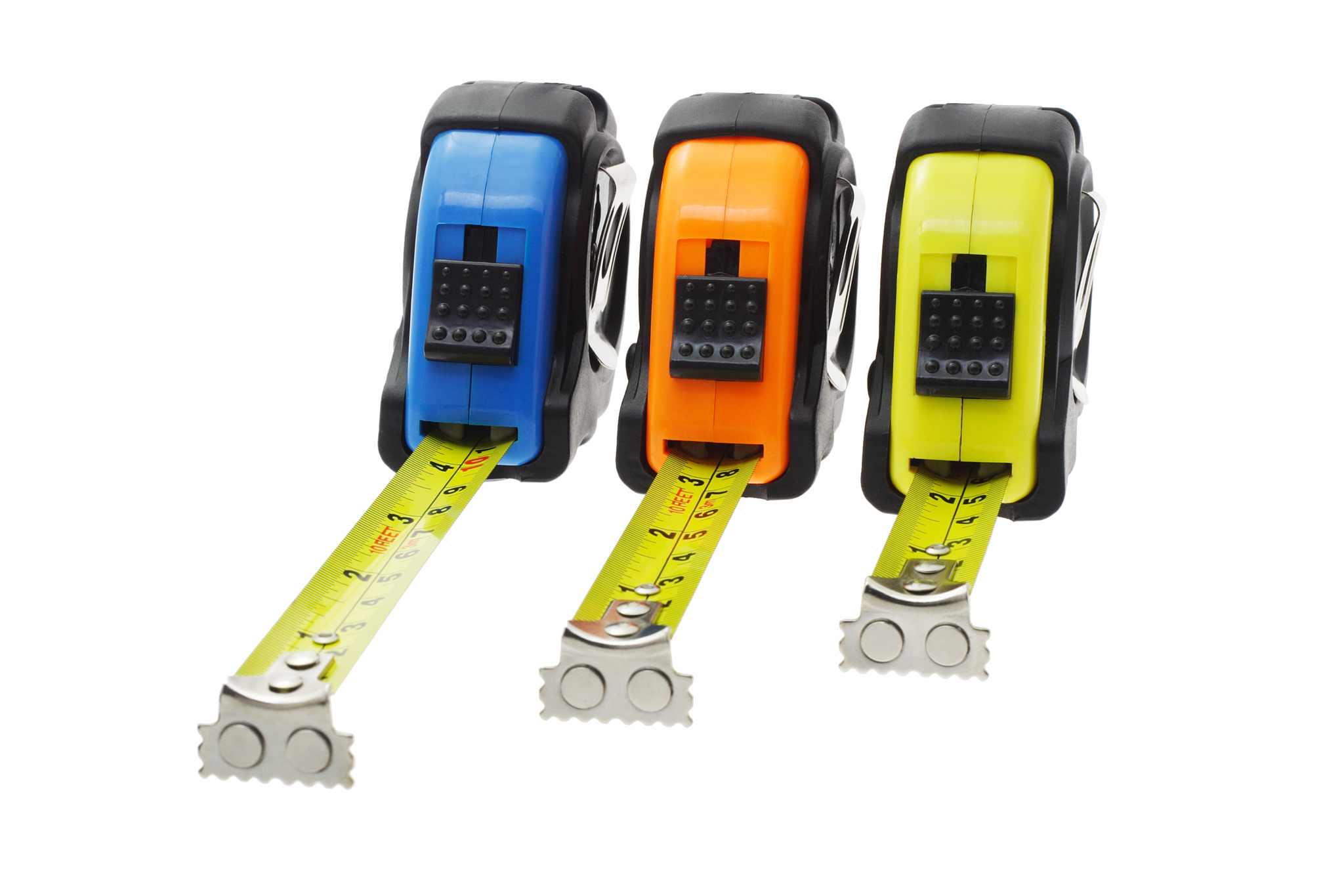 three colorful measuring tapes