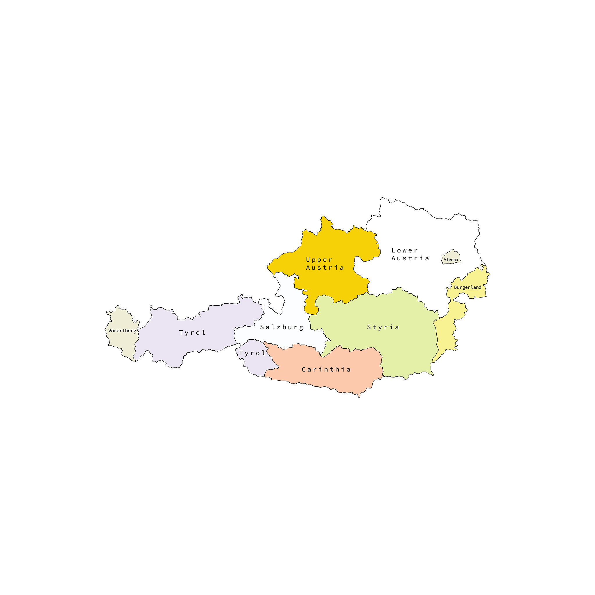 vector outline administrative division map of austria. vector ma