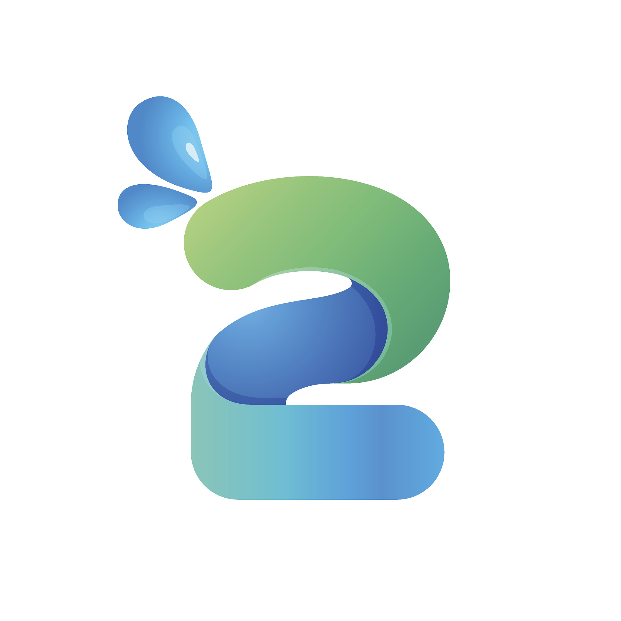 number two icon with water waves and drops.