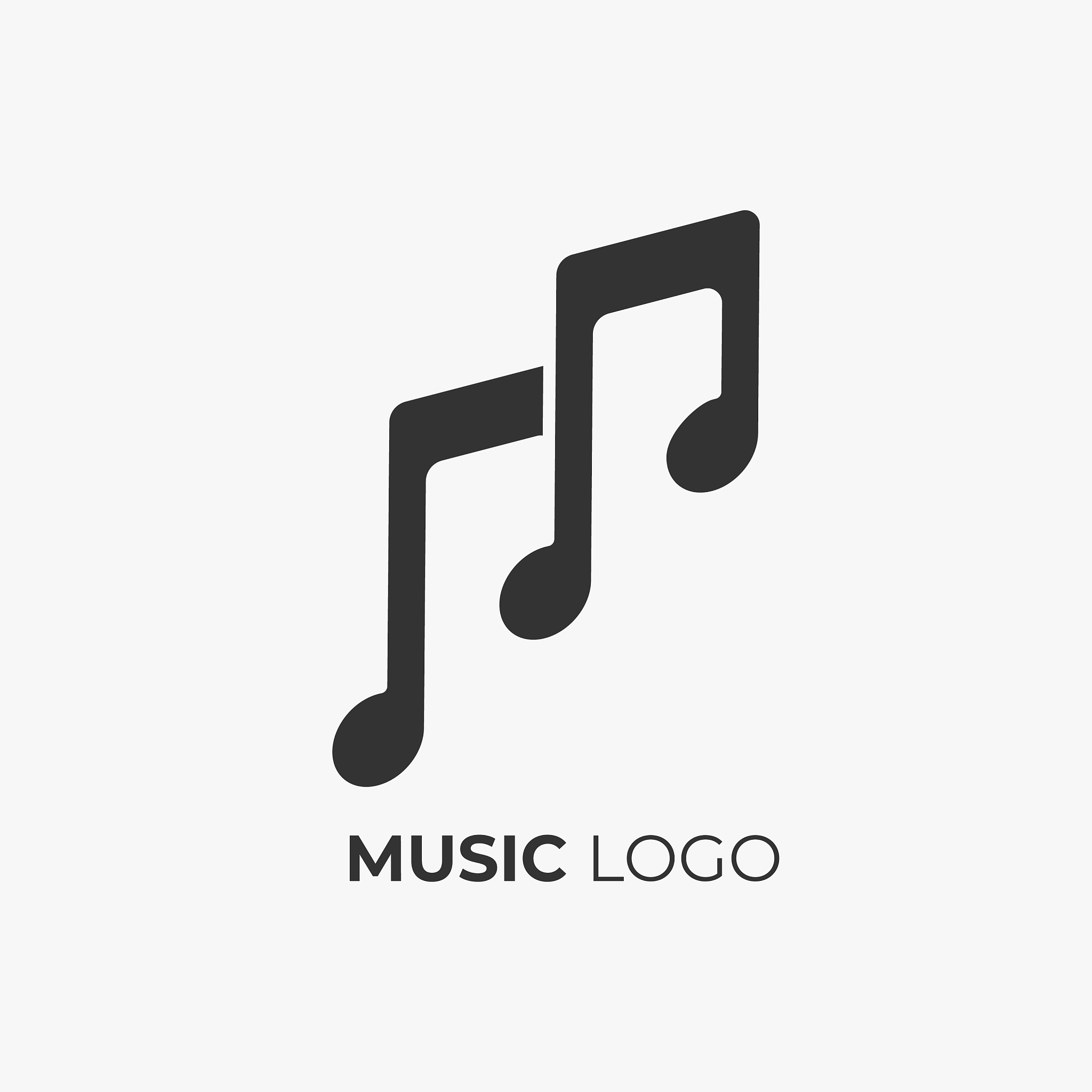 music logo design letter m with note emblem for