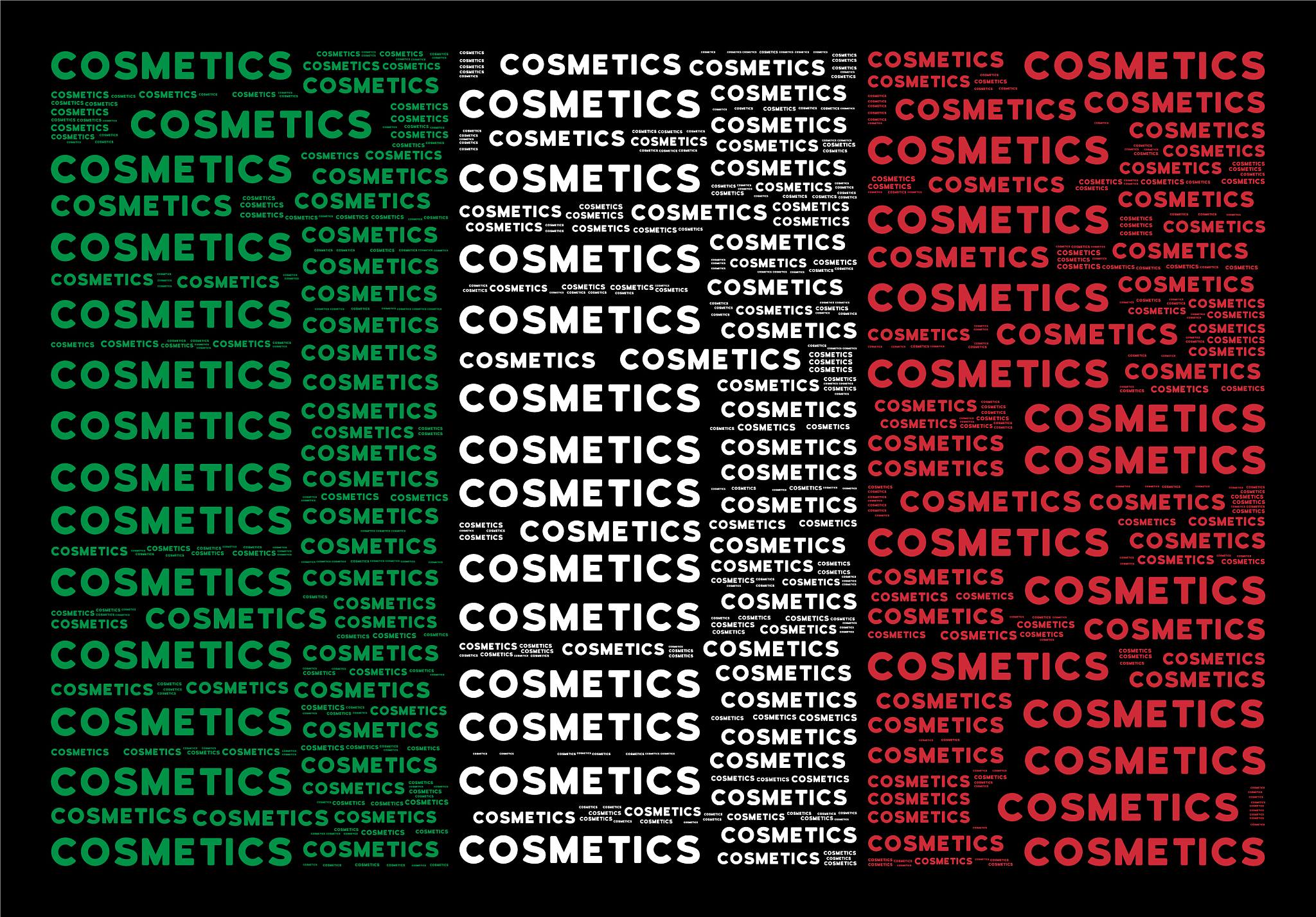 italian flag mosaic of cosmetics text items