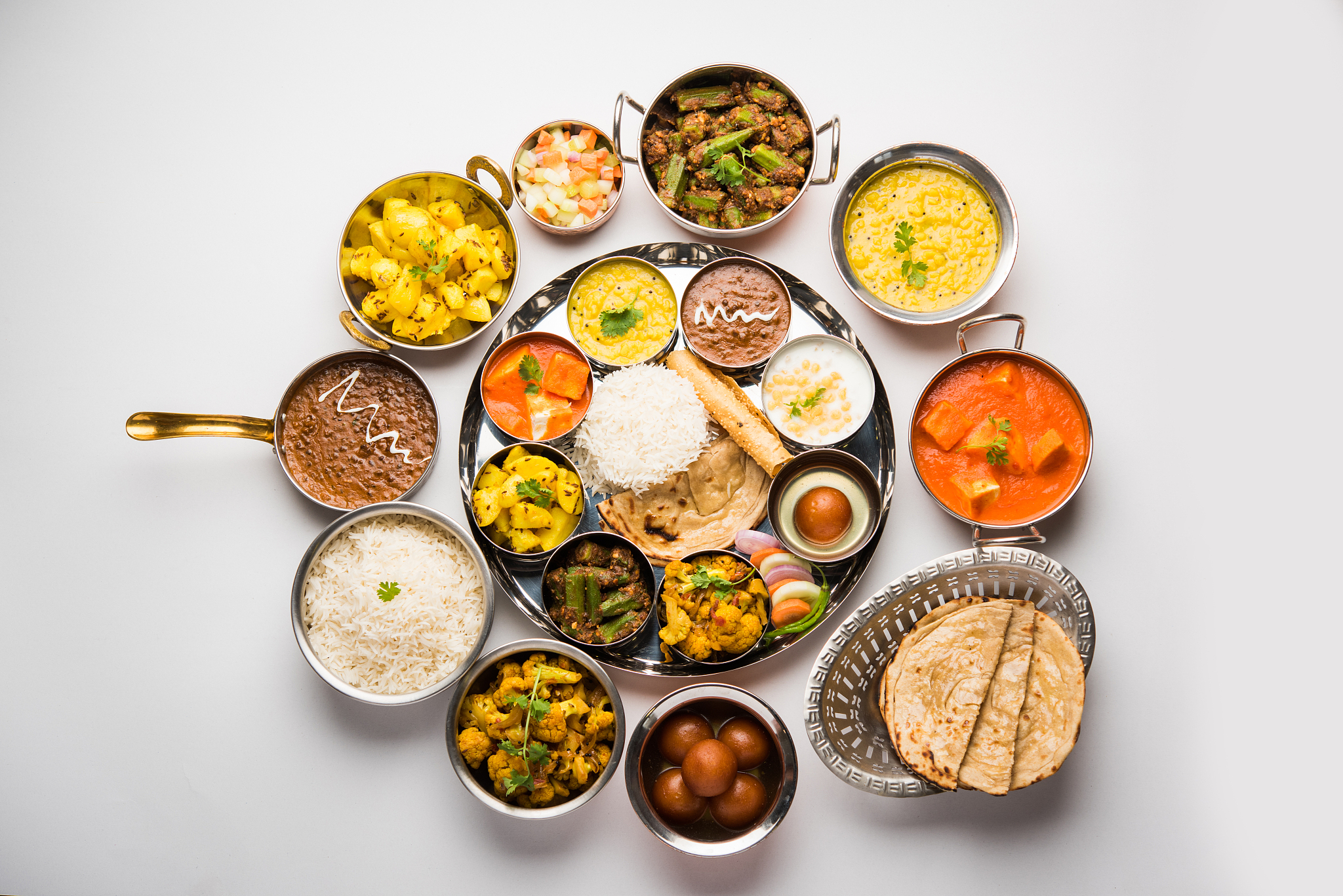 indian hindu veg thali / food platter, selective focus