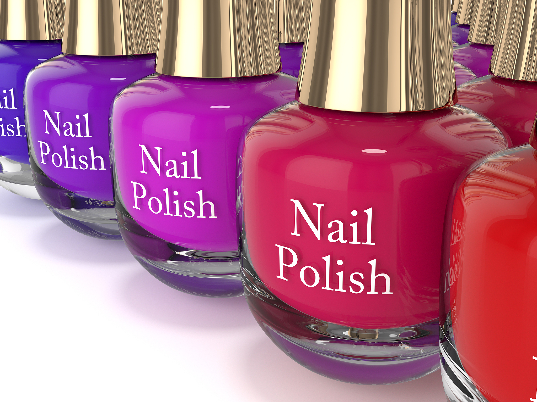 3d render of nail polishes over white