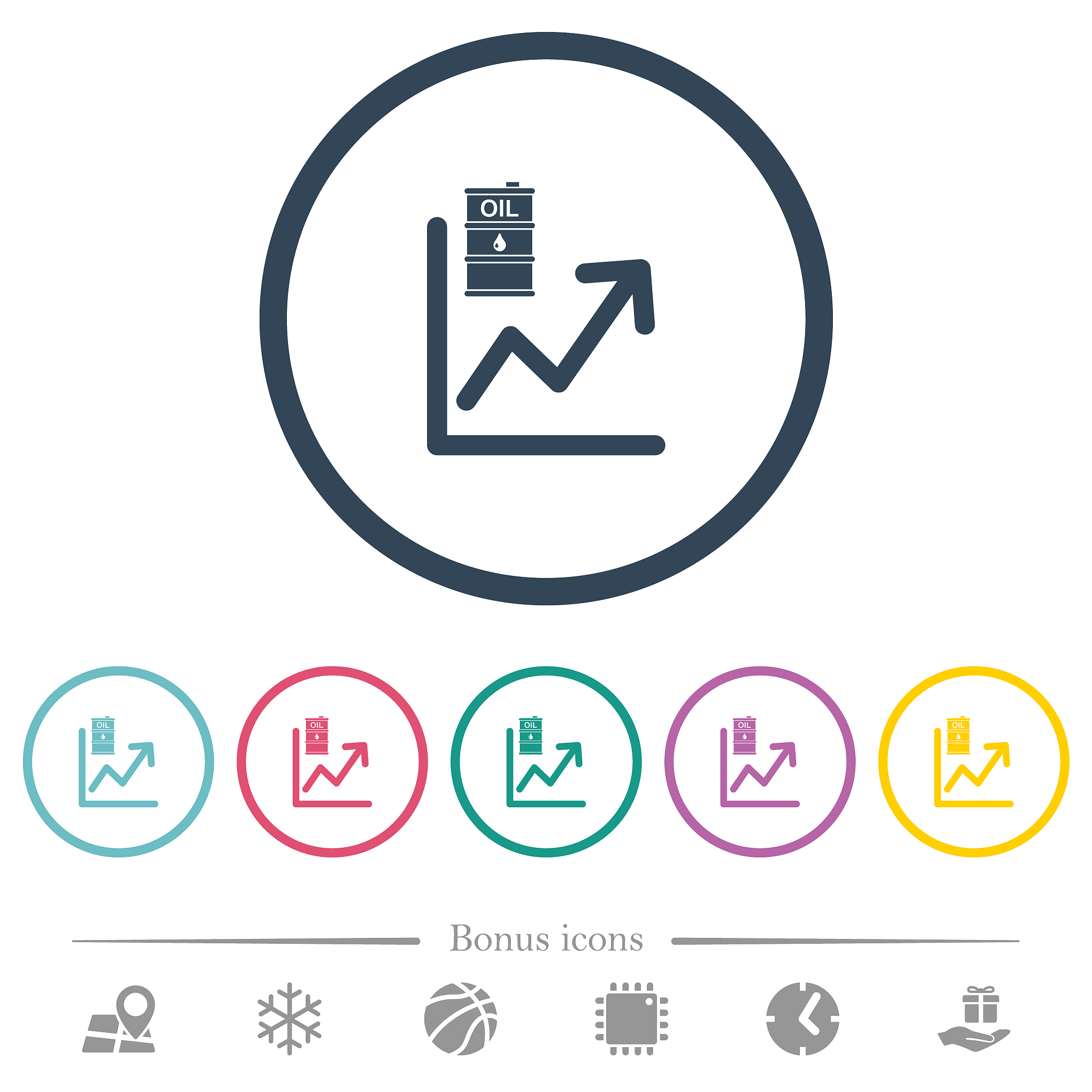 oil trade graph flat color icons in round outlines