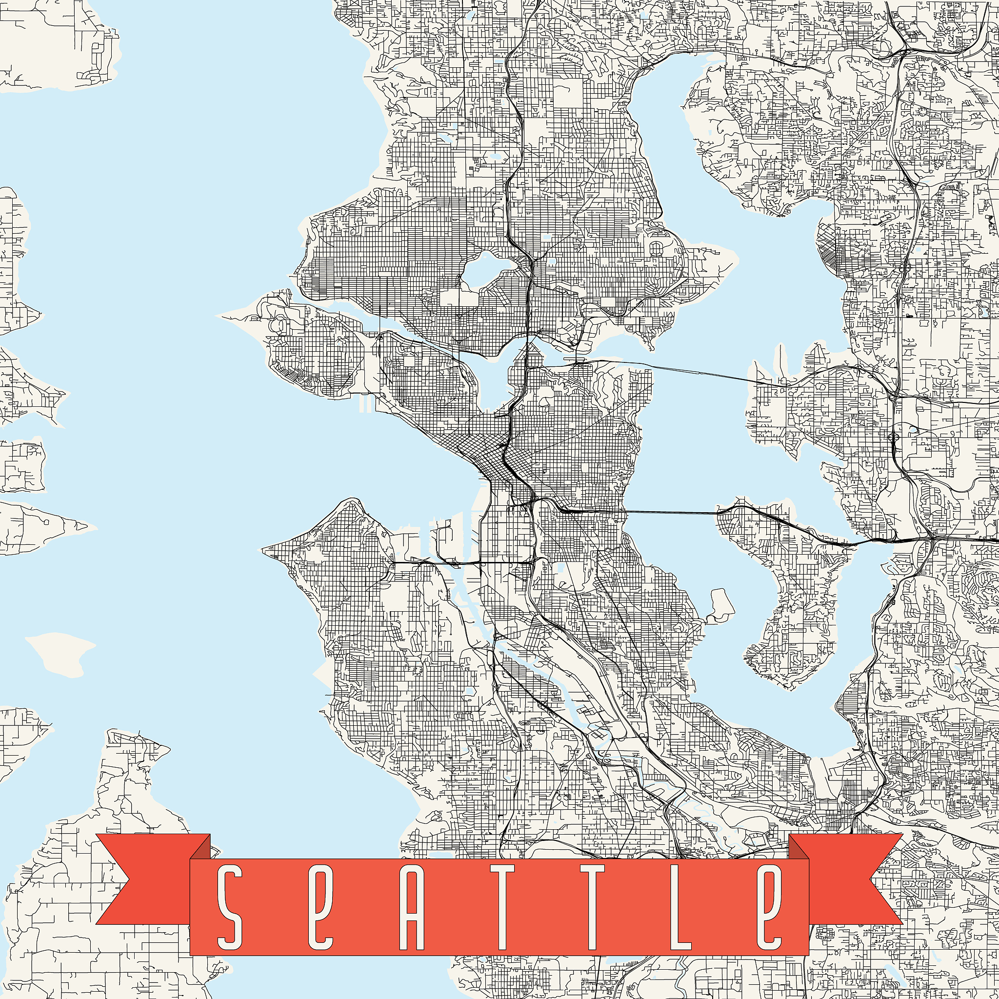 seattle, washington vector map