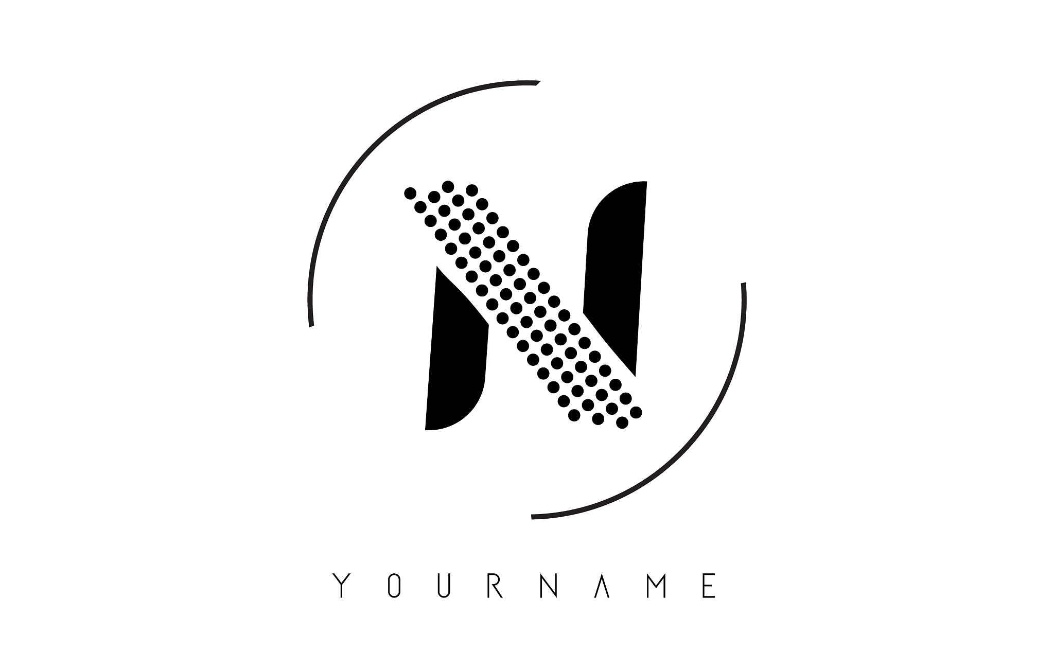 n black dotted letter logo with a circular