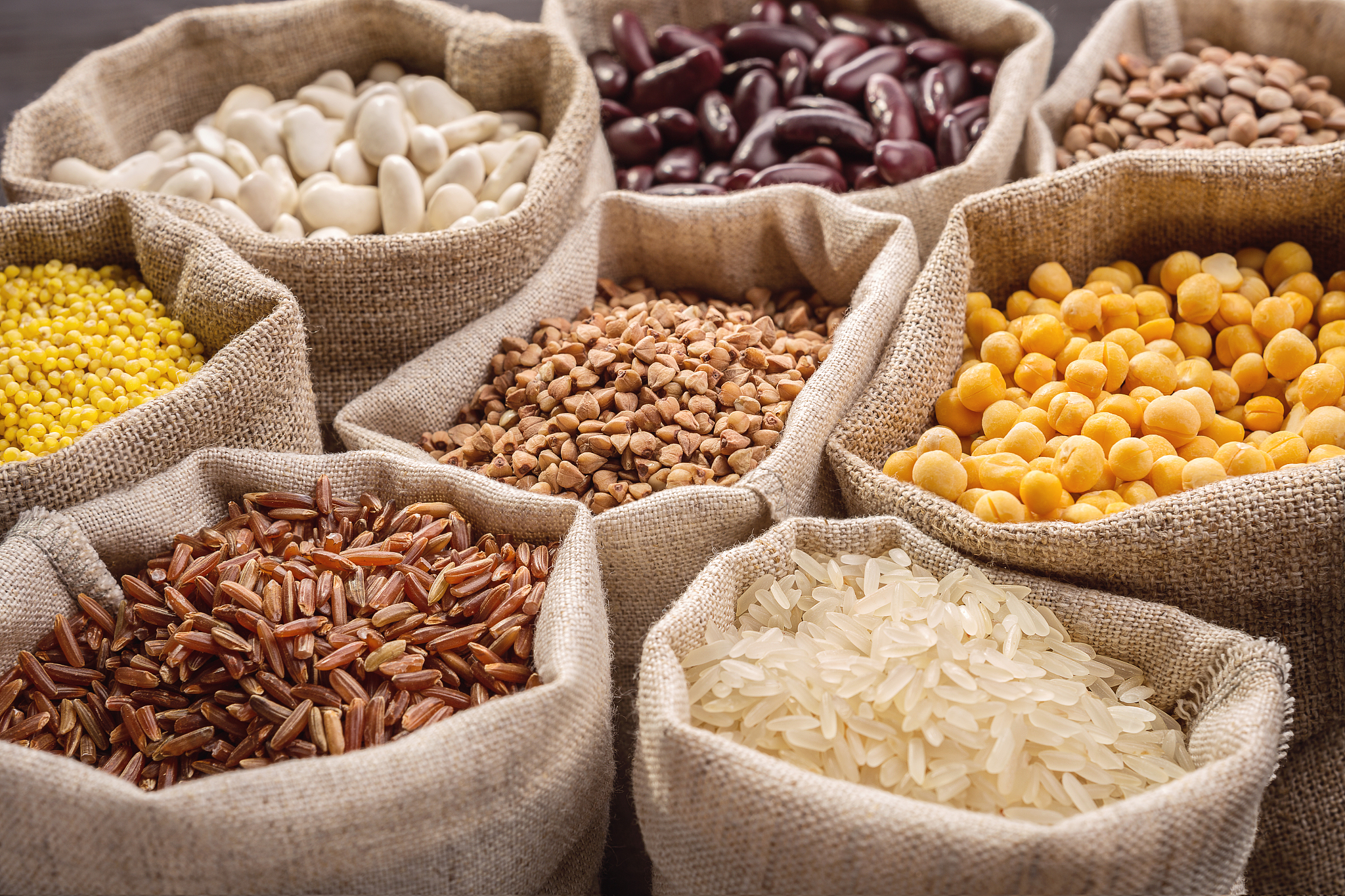 cereals and beans in bags.