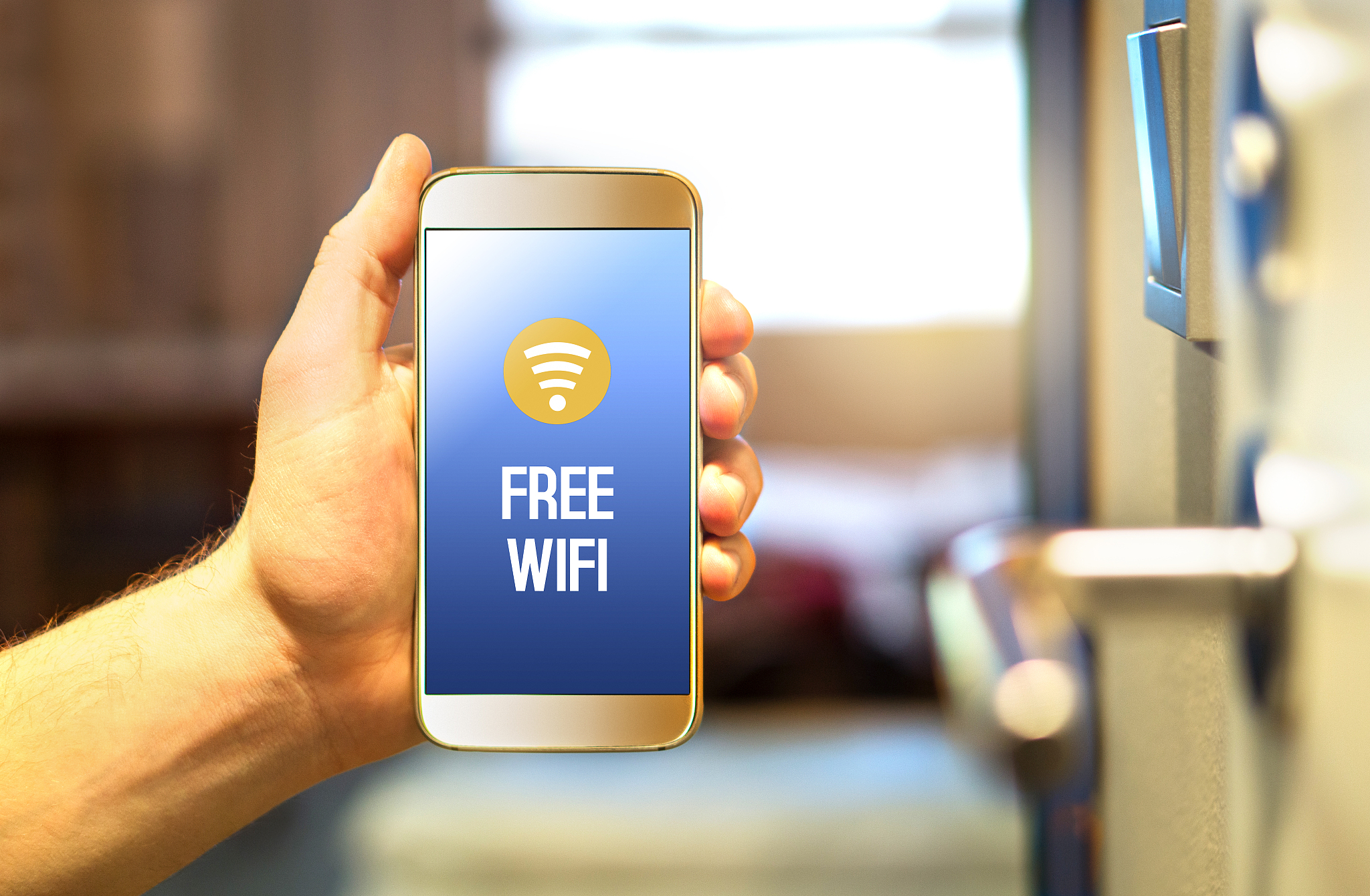 free hotel wifi on smartphone in hotel room. public internet acc