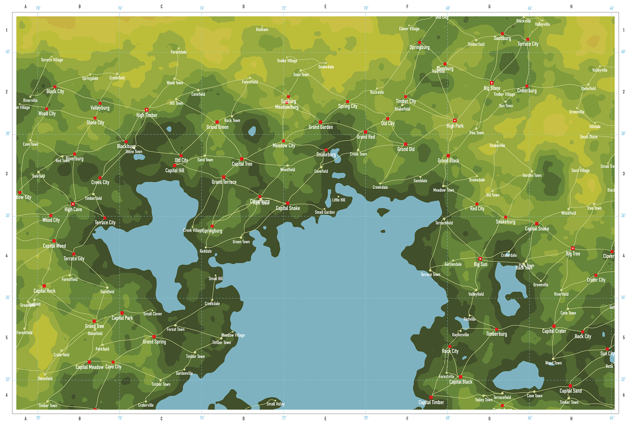 fictional topographic map natural color
