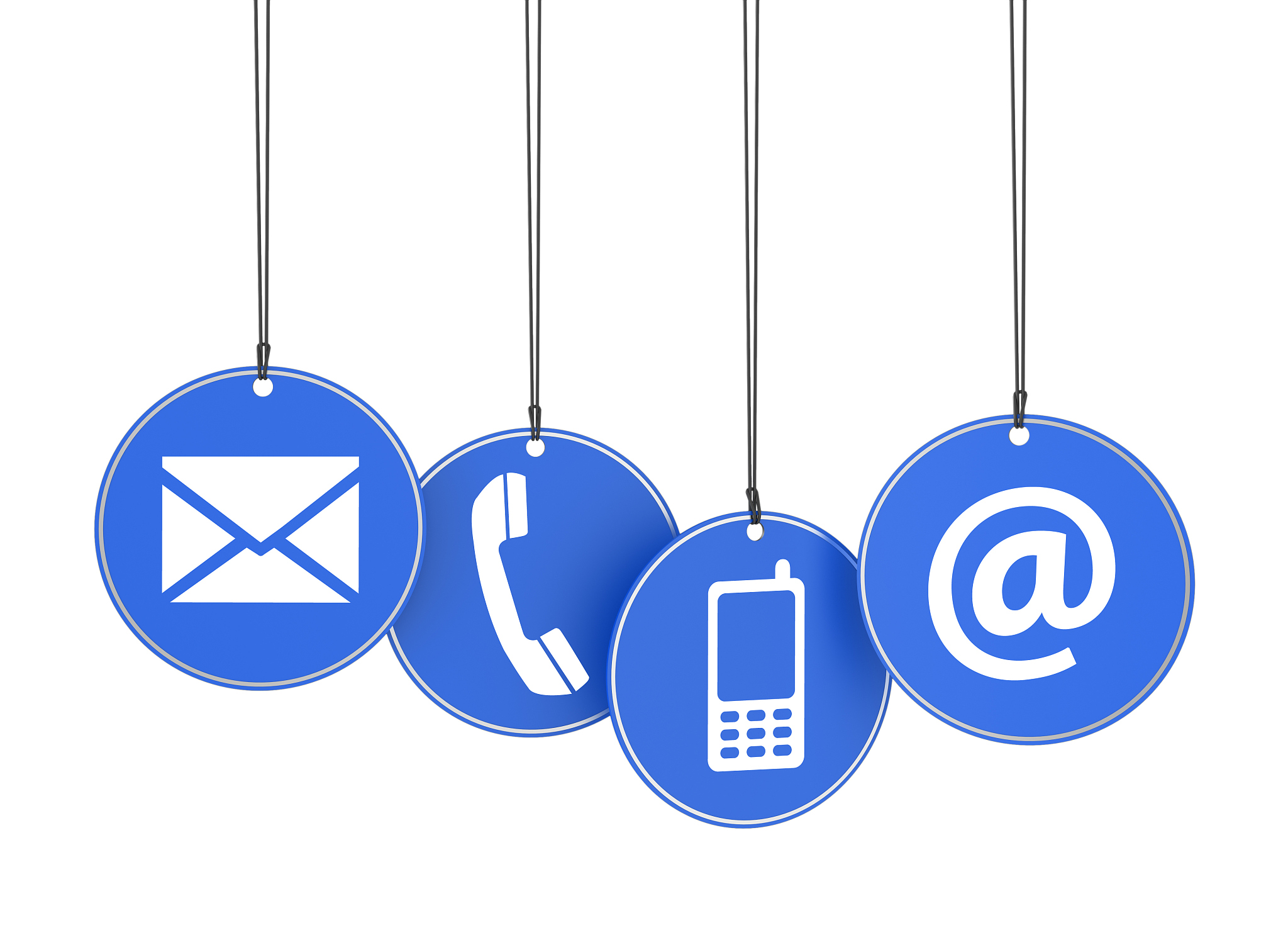 web contact us icons on blue tags