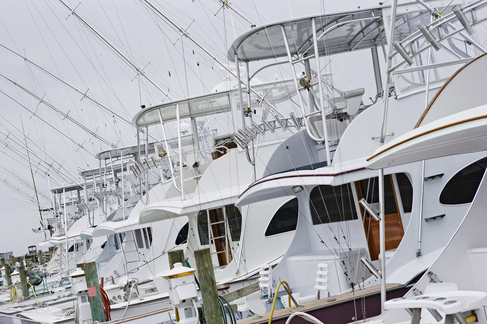 yachts lined up in the harbor