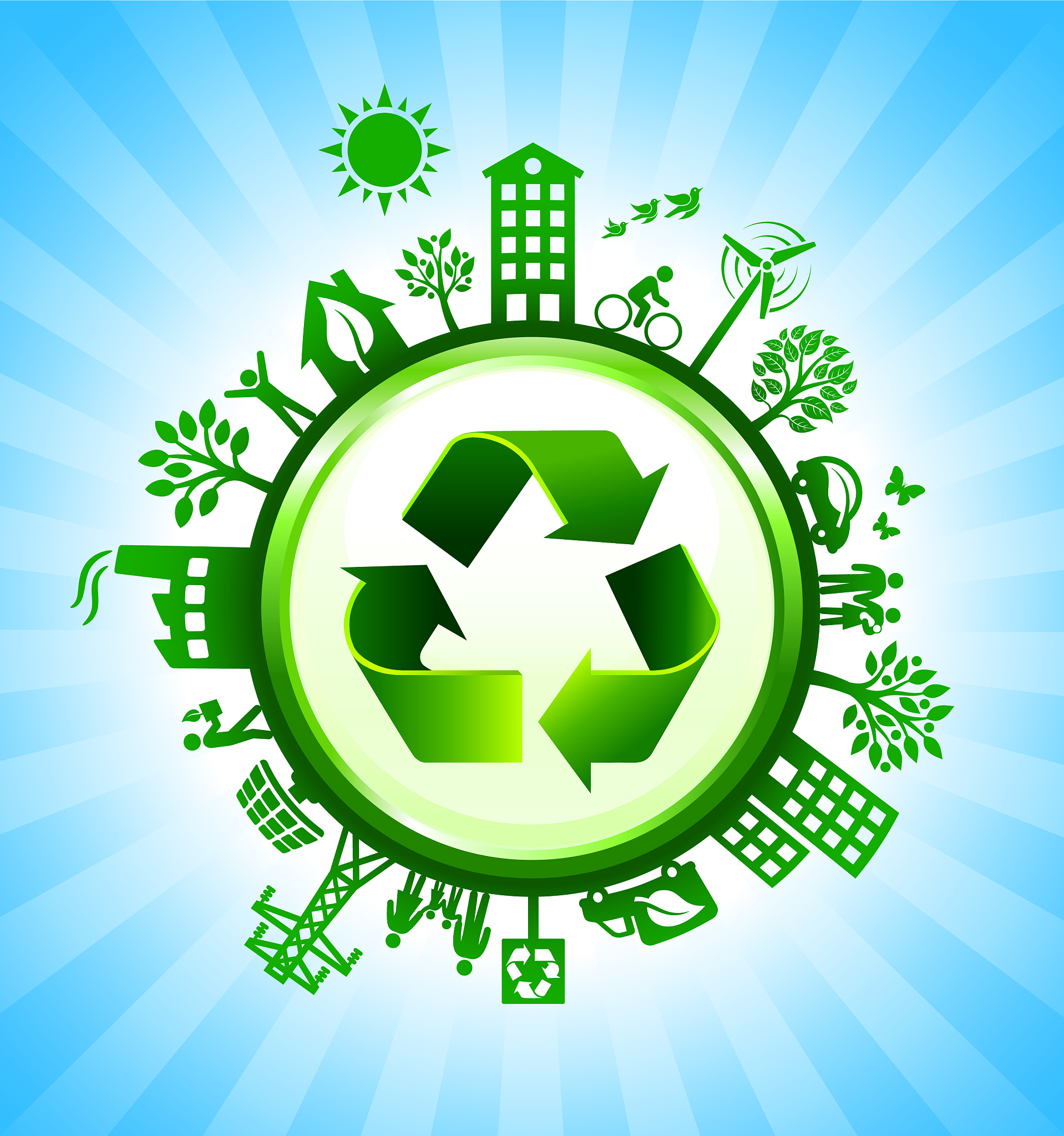recycling sign on green environmental conservation background