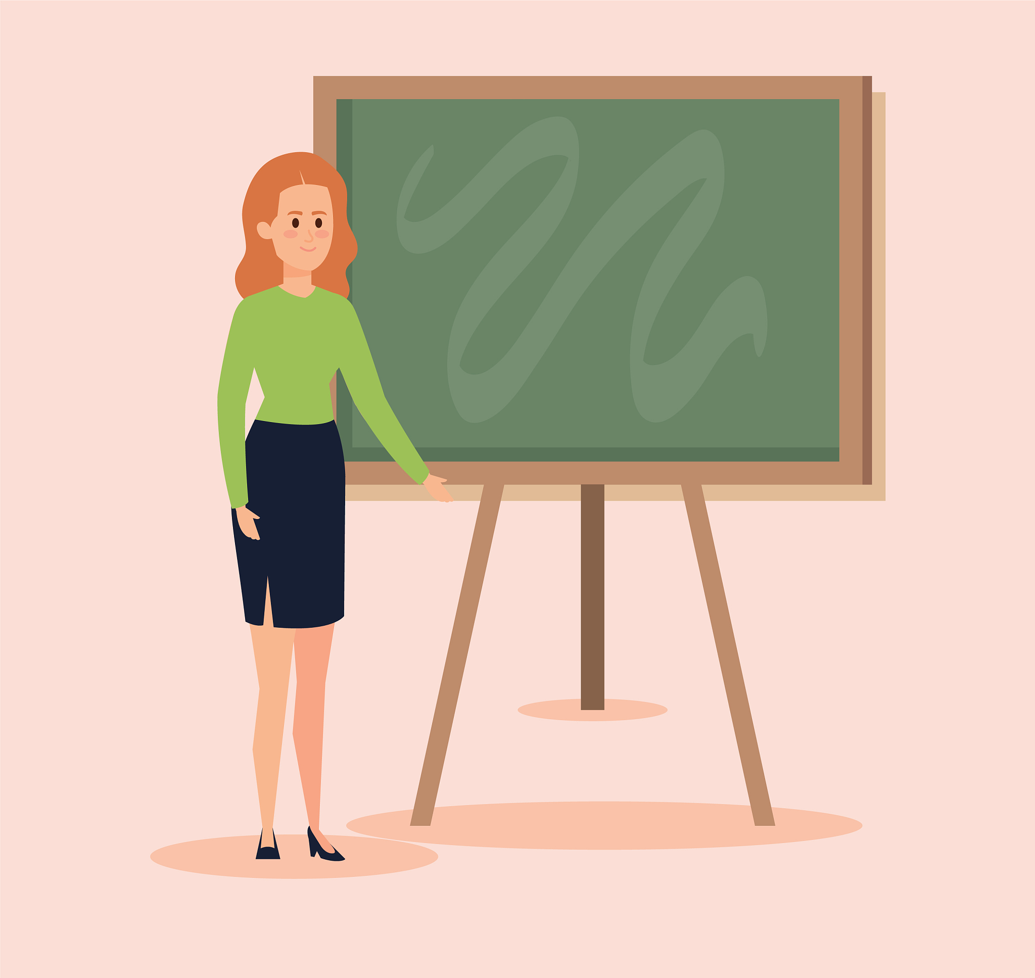 woman teacher with blackboard and blouse with