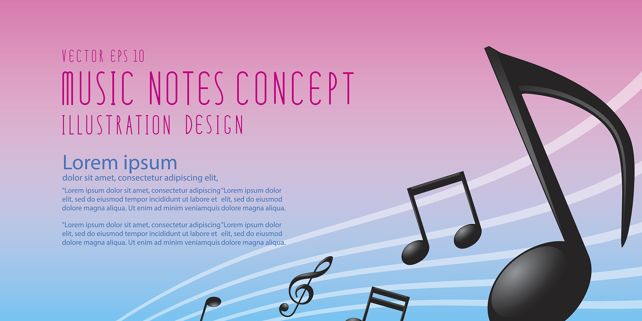 banner graphics icon symbol of music notes and treble clef.